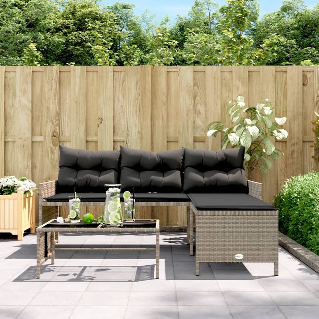 vidaXL Loungesofa Gartensofa in L-Form mit Tisch und Kissen Grau Poly Ratta günstig online kaufen