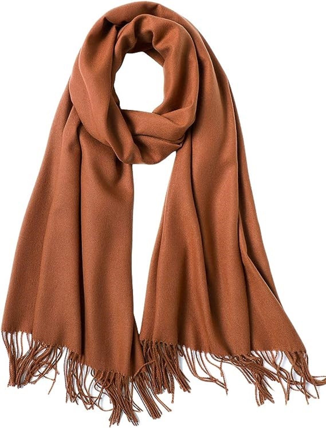 autolock Modeschal Schal Damen Warm Herbst unifarben Baumwolle, mit modischen fransen braun