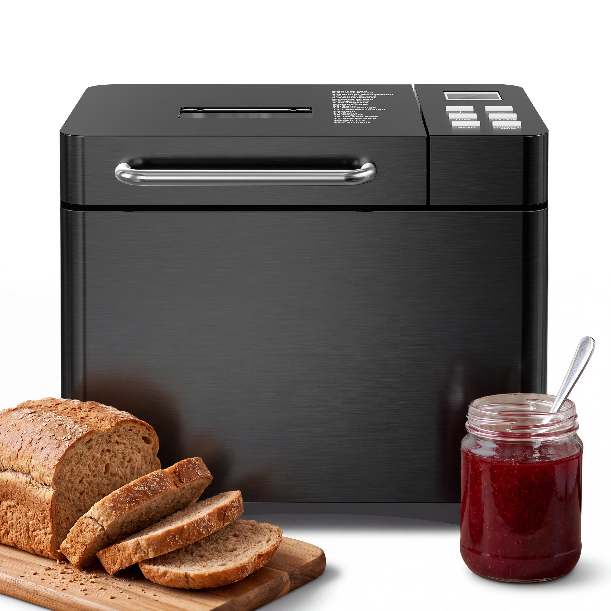 Furnicopia Brotbackautomat 19-in-1 Brotbackautomat, 1kg, Edelstahl, Timer, automatische Beigabe, 19 Programme, 710 W, 19 Programme, 3 Krustenfarben 3 GroBen,Keramik-Antihaft-Backform