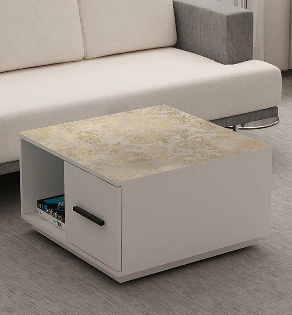 MyMaxxi Möbelfolie MyMaxxi - selbstklebende Tischfolie Vintage Ornamente verwaschen gold kompatibel mit Ikea Lacktisch Pflanzen Blätter Muster Möbelfolie Aufkleber - blasenfrei zu verkleben