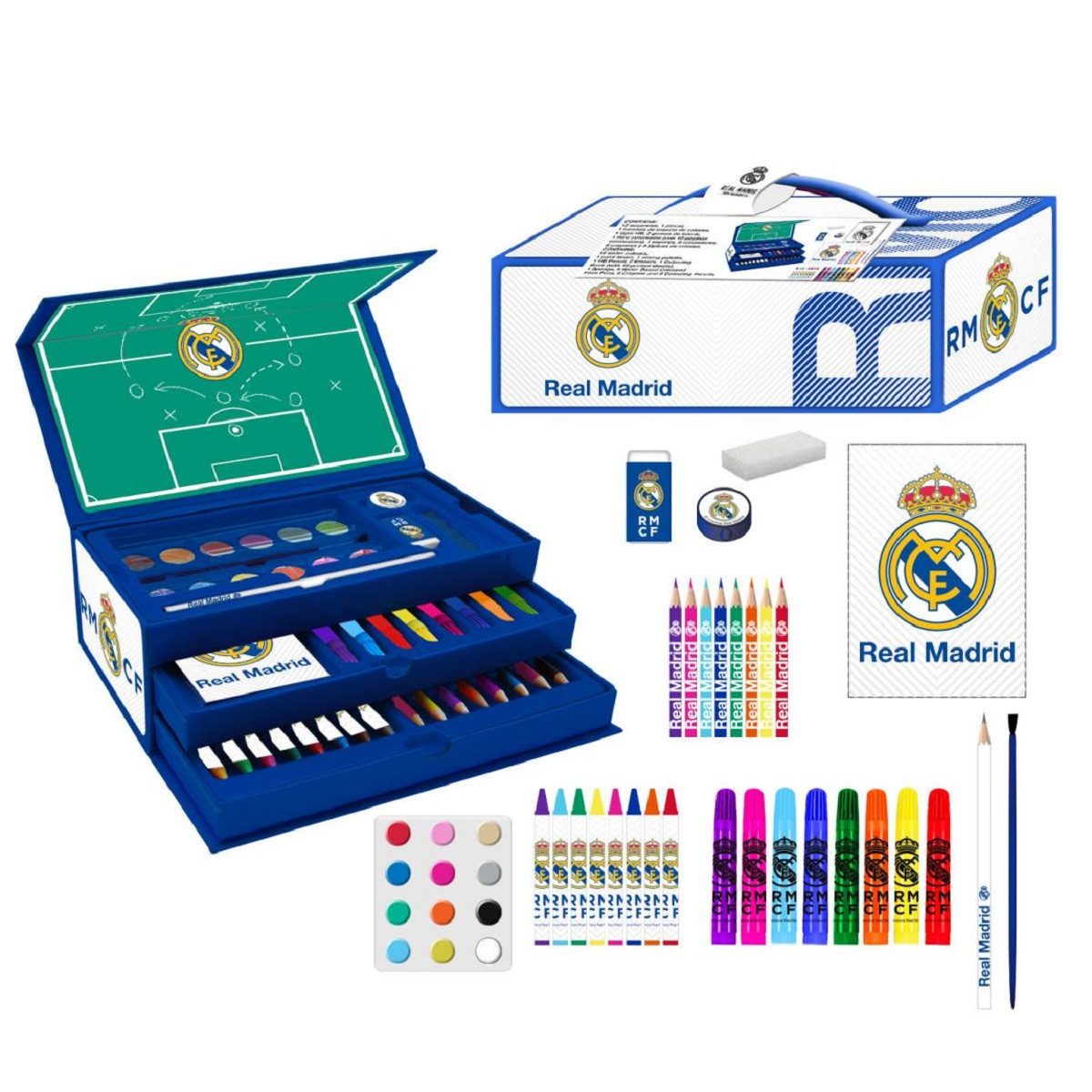 Cerda Farbkasten Real Madrid Farbkasten Schreibwaren-Set für Kinder Coole Fan Artikel