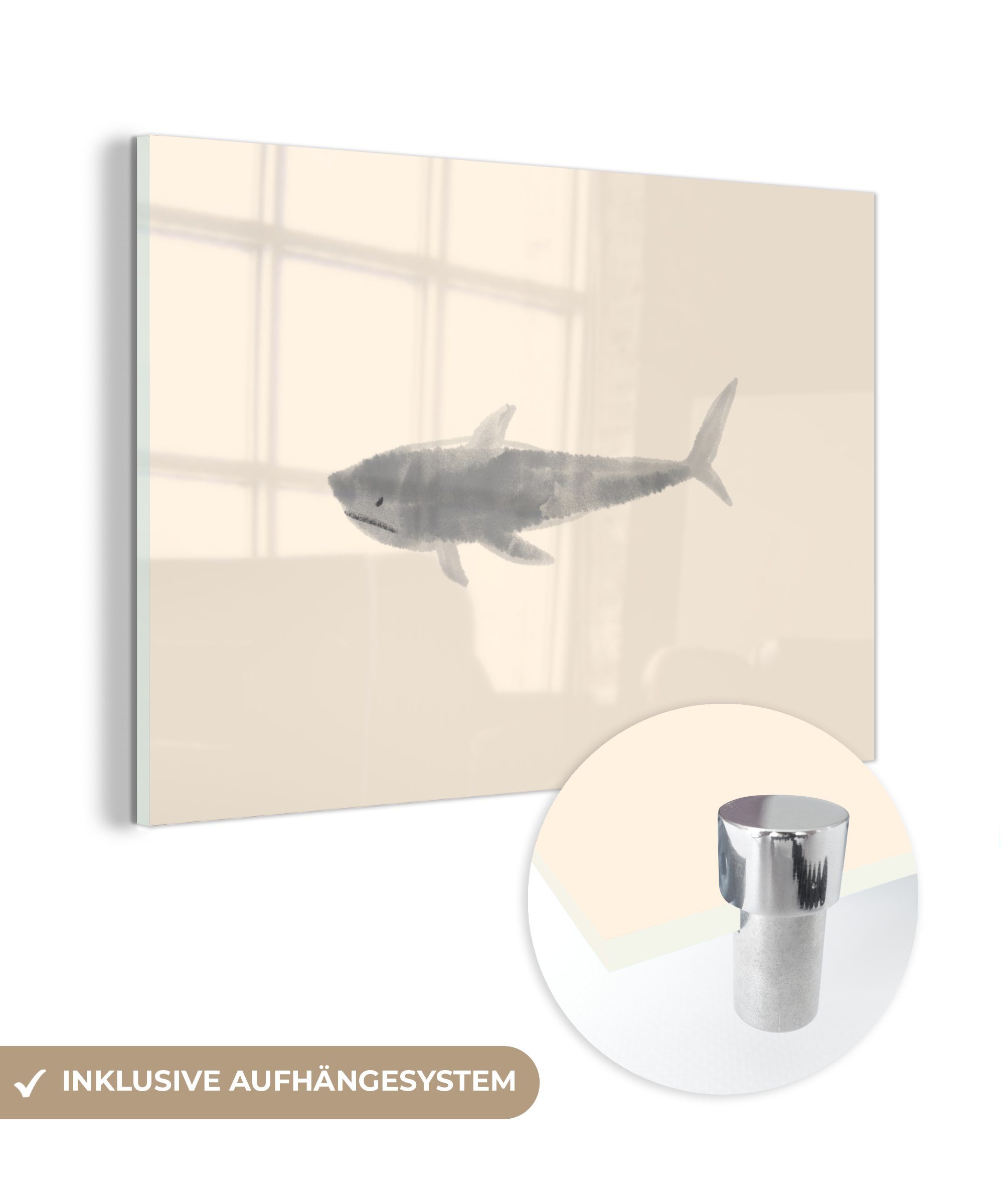 MuchoWow Acrylglasbild Fische - Meerestiere - Pastell - Aquarell, (1 St), Acrylglasbilder Wohnzimmer & Schlafzimmer