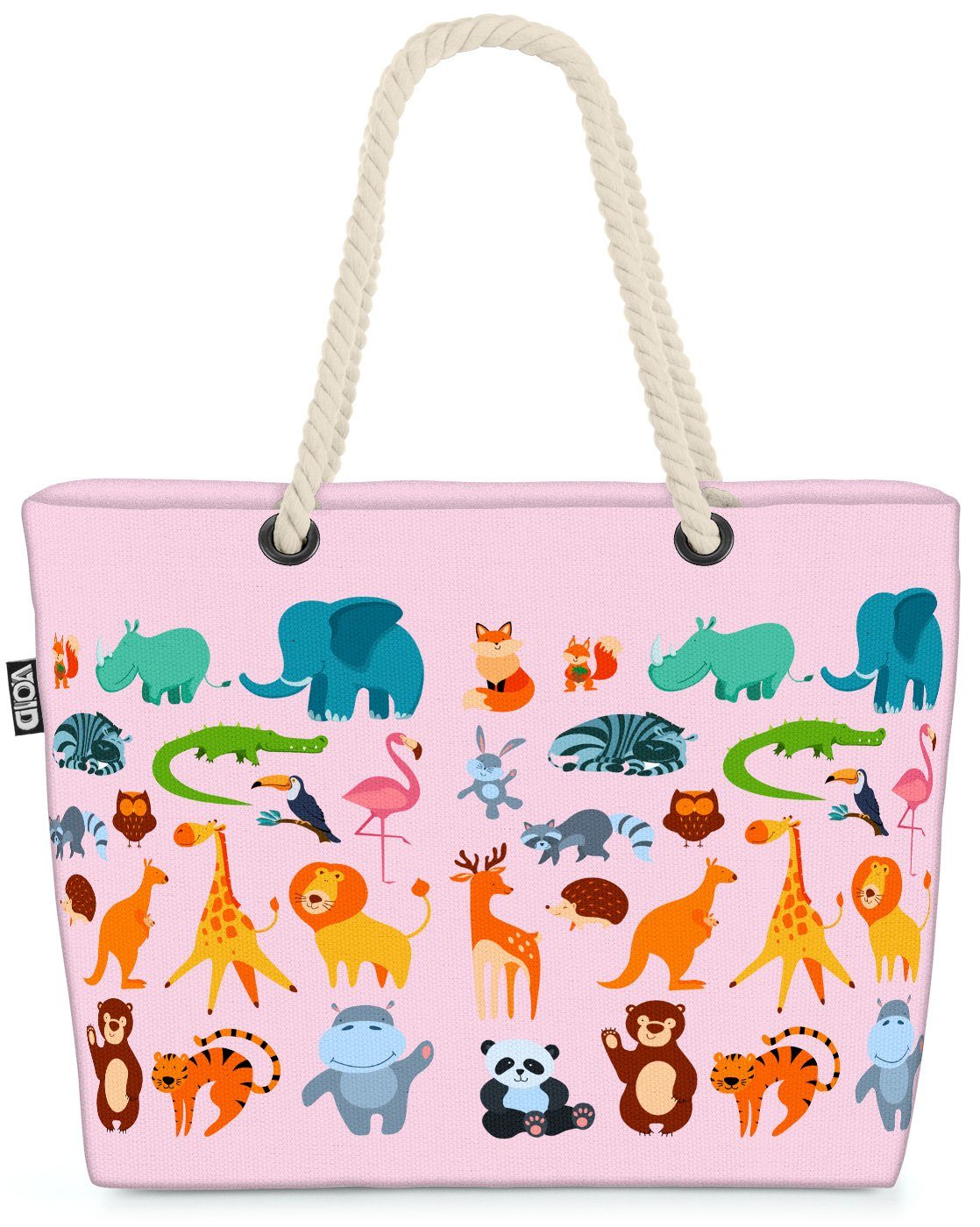 VOID Strandtasche (1-tlg), Tierparade Zoo Beach Bag Kinder Tiere Elefant  Löwe Igel Giraffe Hase Flamingo