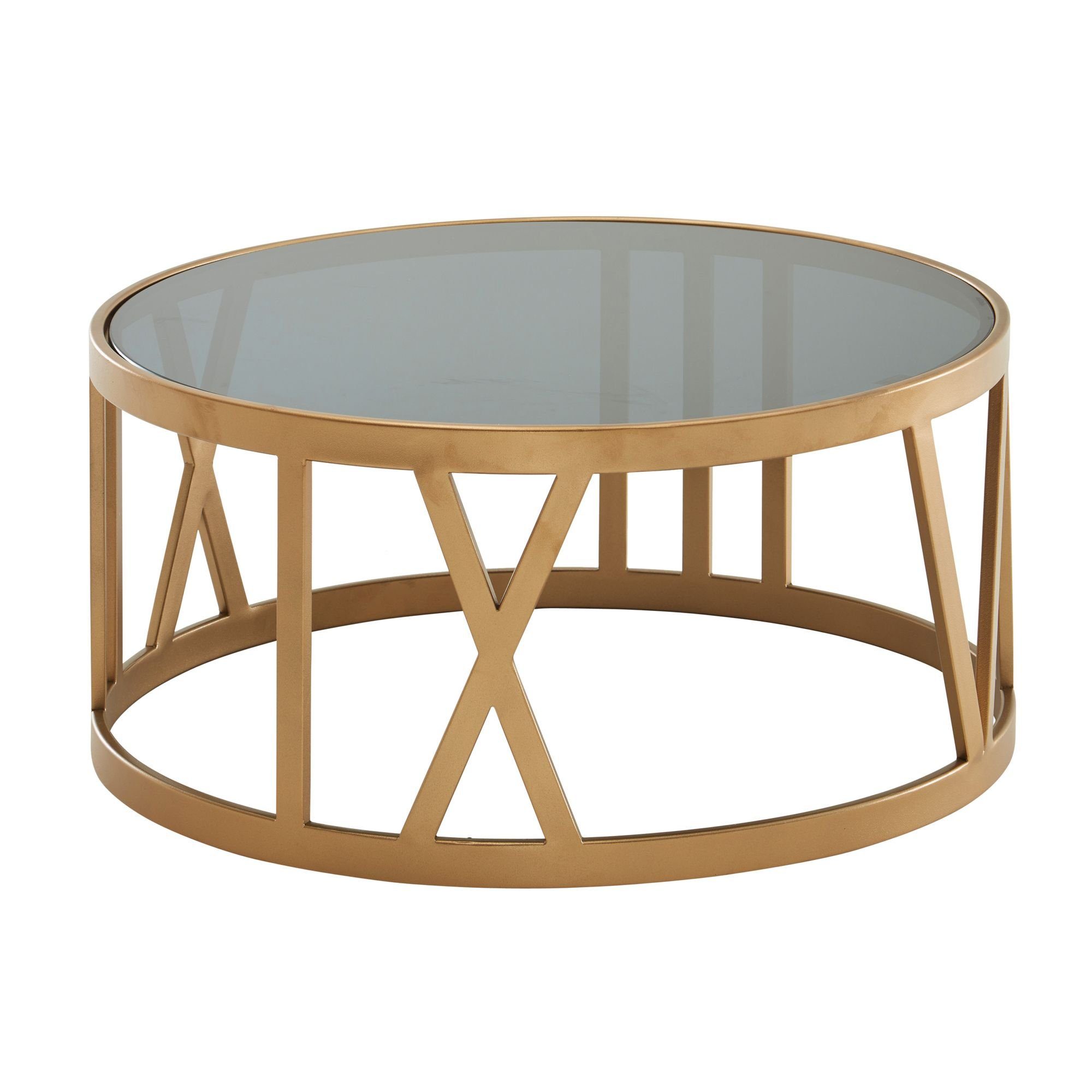 Wohnling Couchtisch cm Rund), Glas Tisch Wohnzimmer Kaffeetisch, Metall (60x60x30 Sofatisch Gold, WL6.676 Wohnzimmertisch