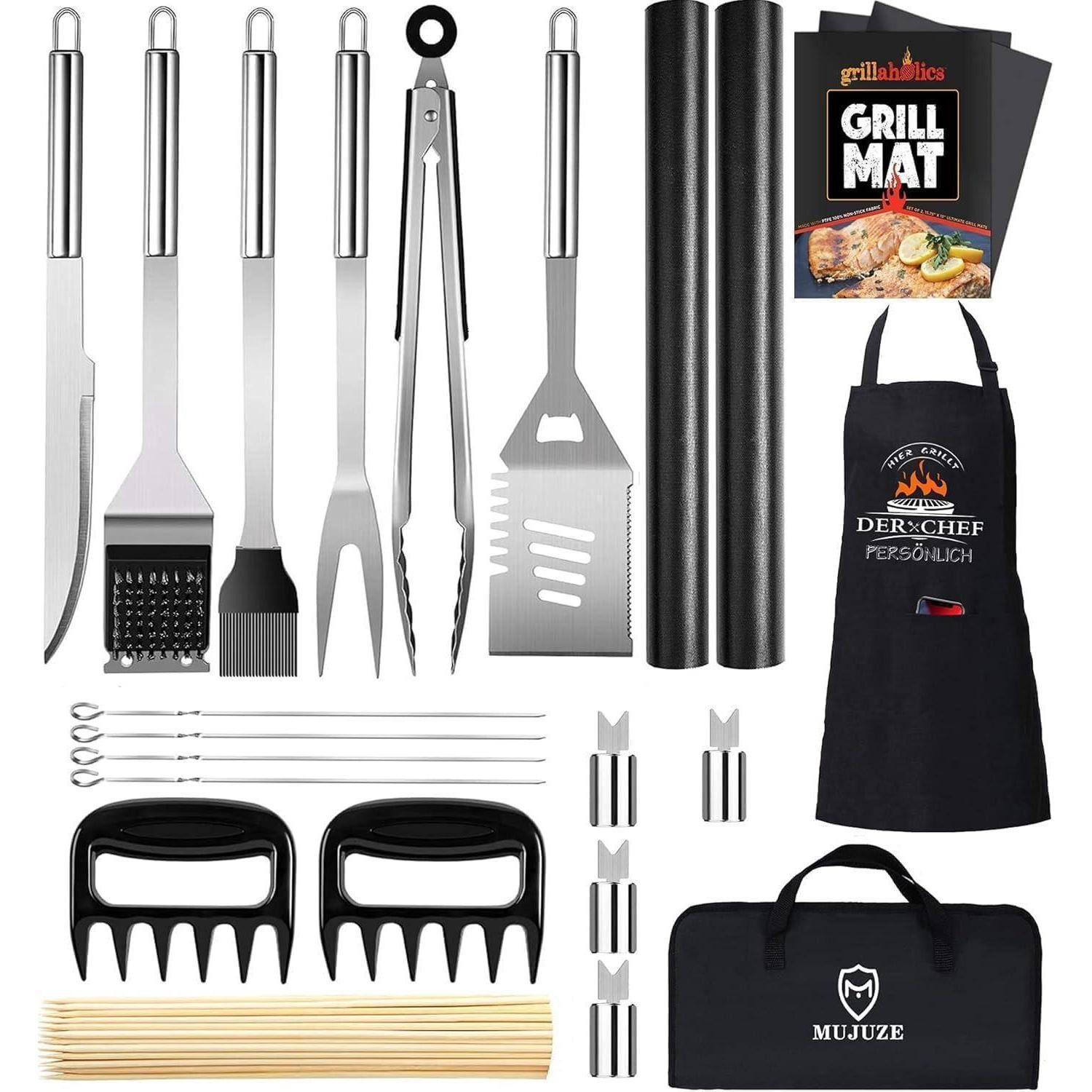 LuxusKollektion Grillbesteck-Set Grillbesteck Set Edelstahl BBQ Zubehör 21-teilig mit