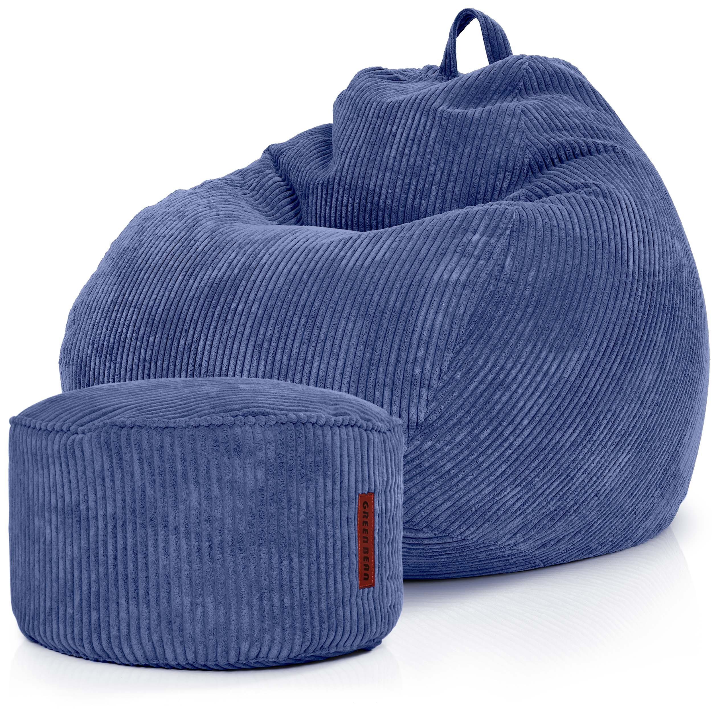 Green Bean Sitzsack Scoop + Pouf Cord, Indoor Sitzkissen mit Sitzhocker, Relax Sessel Dunkelblau