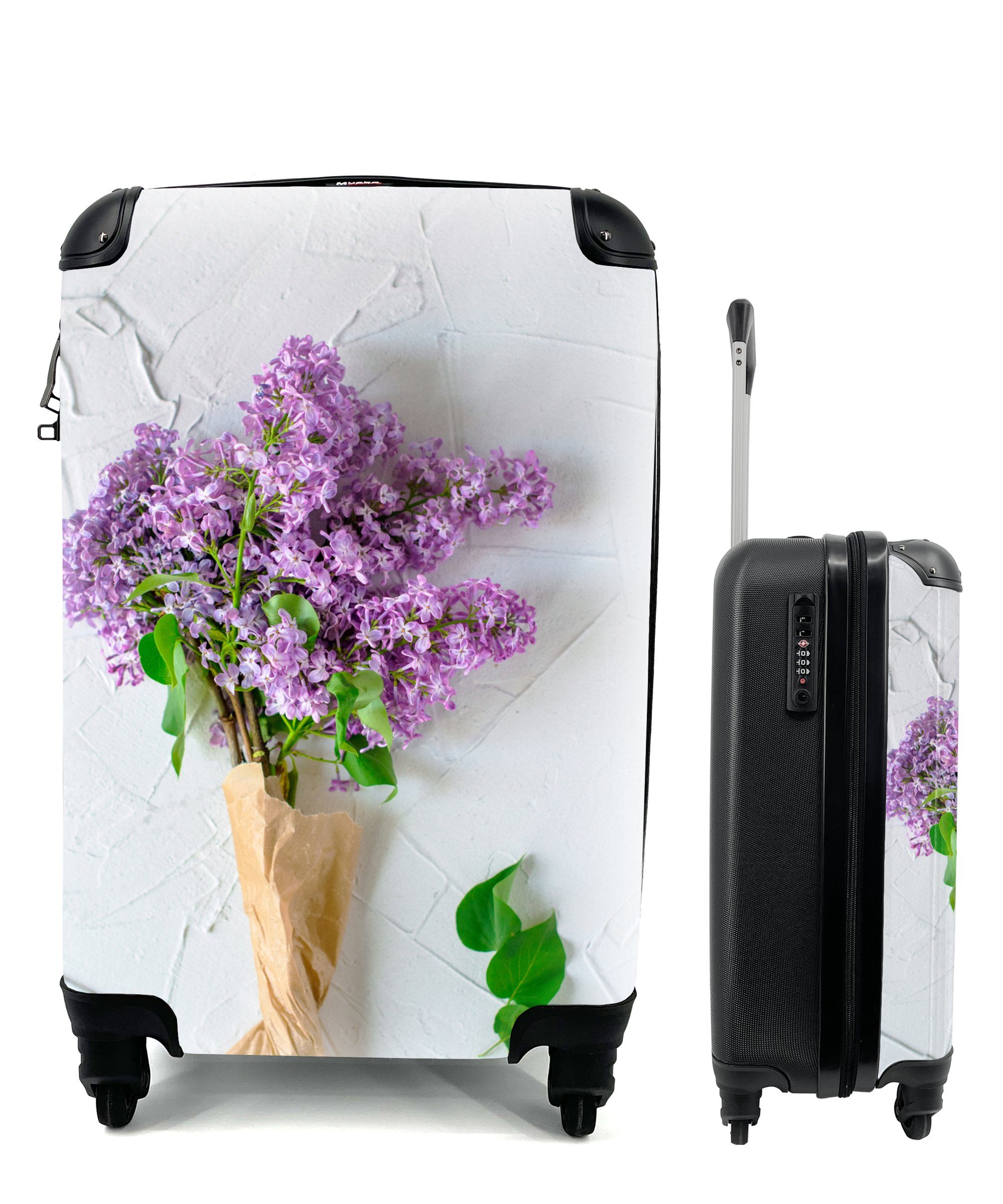 MuchoWow Handgepäckkoffer Blumenstrauß aus Fliederblüten, Ferien, Rollen, Reisetasche 4 Reisekoffer für mit Handgepäck Trolley, rollen
