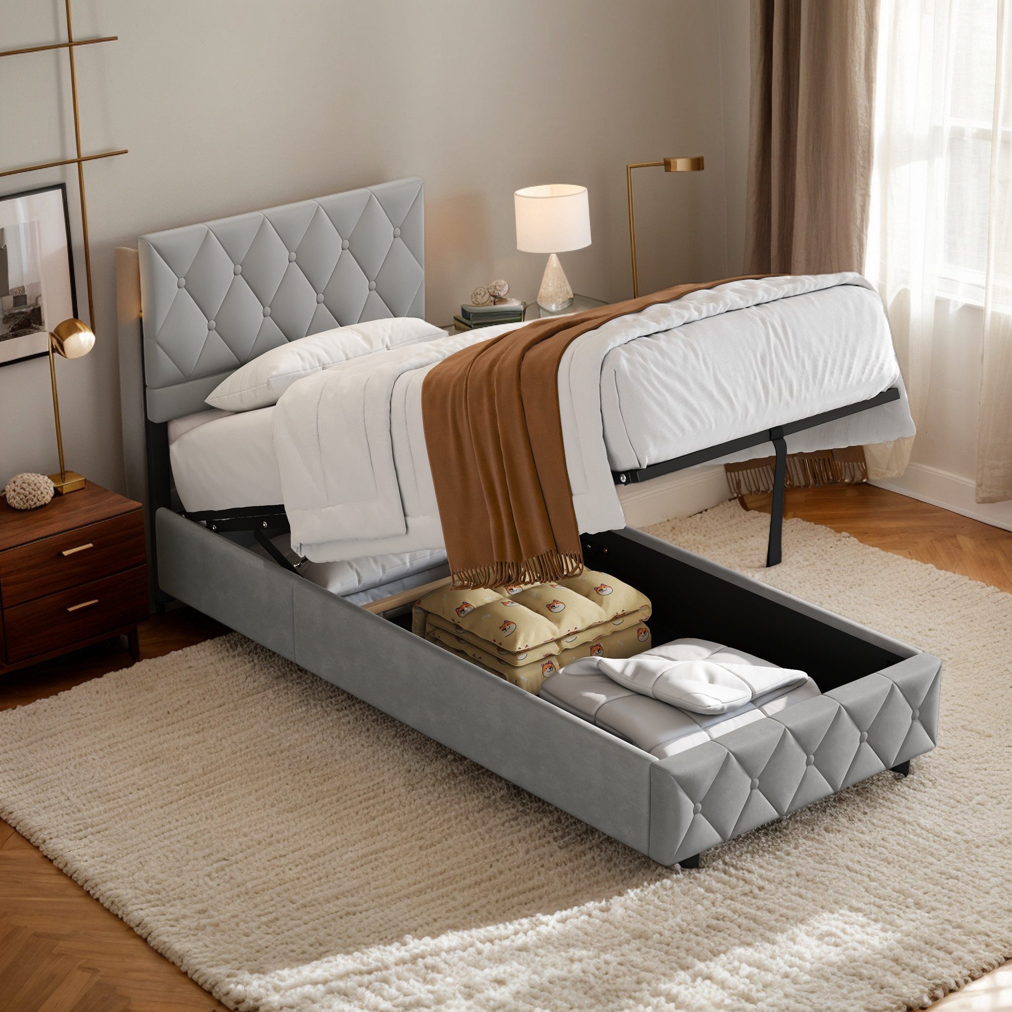 REDOM Polsterbett Funktionsbett Stauraumbett (90x200 cm Ausgezeichnete Atmu günstig online kaufen