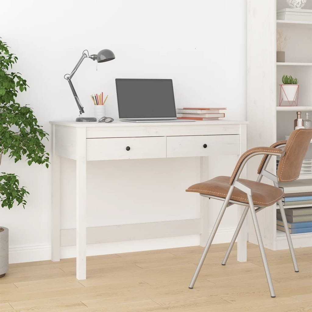 furnicato Schreibtisch mit Schubladen cm 100x50x78 Kiefer Massivholz Weiß
