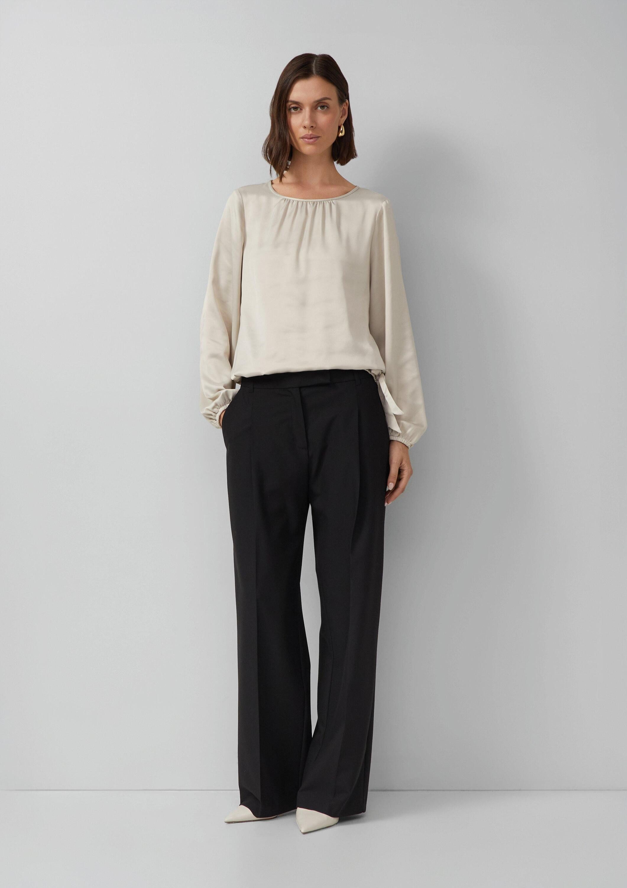 s.Oliver Langarmbluse Bluse Satin-Bluse mit Binde-Detail am Saum