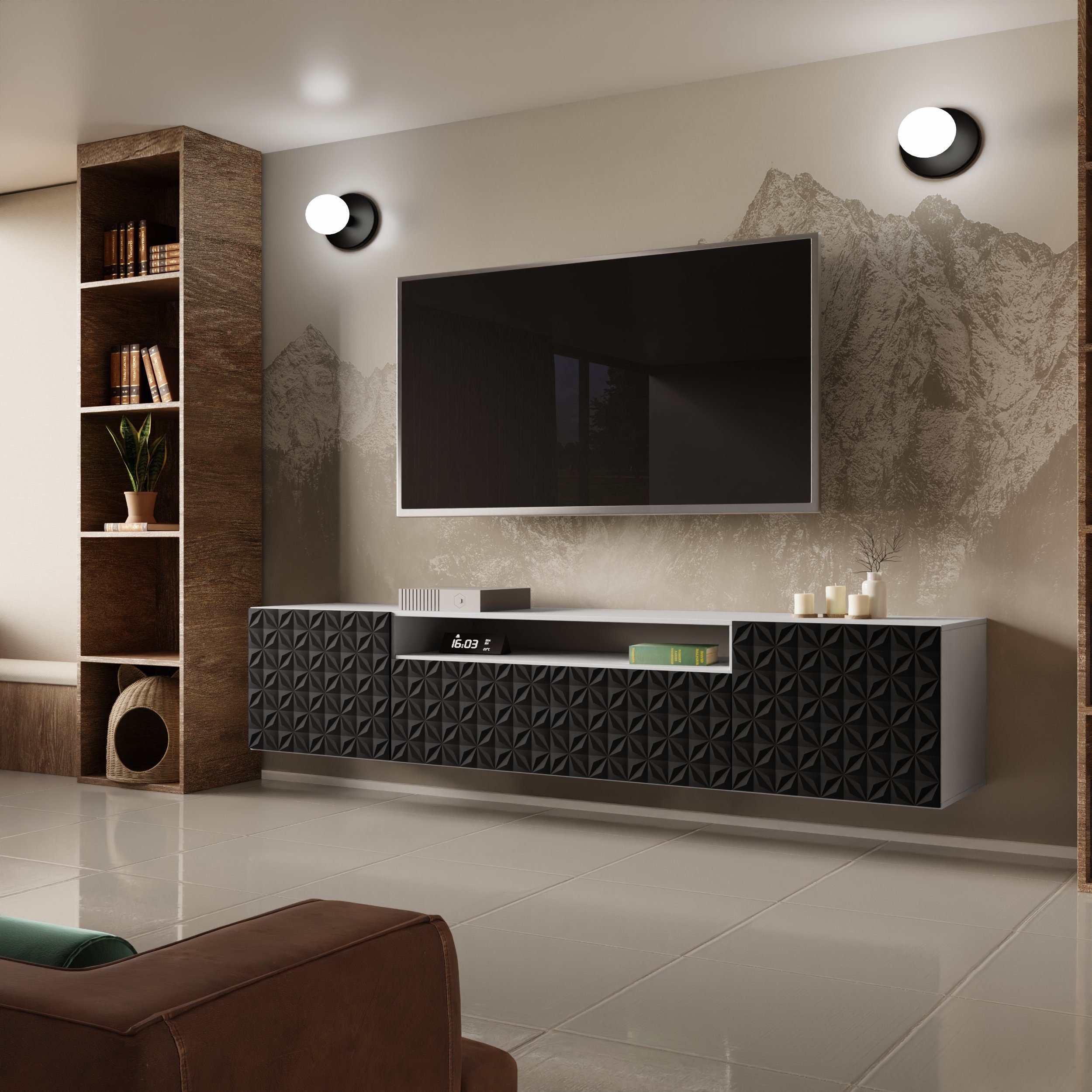 Beautysofa TV-Schrank Modernes RTV-Kabinett mit gefräster günstig online kaufen