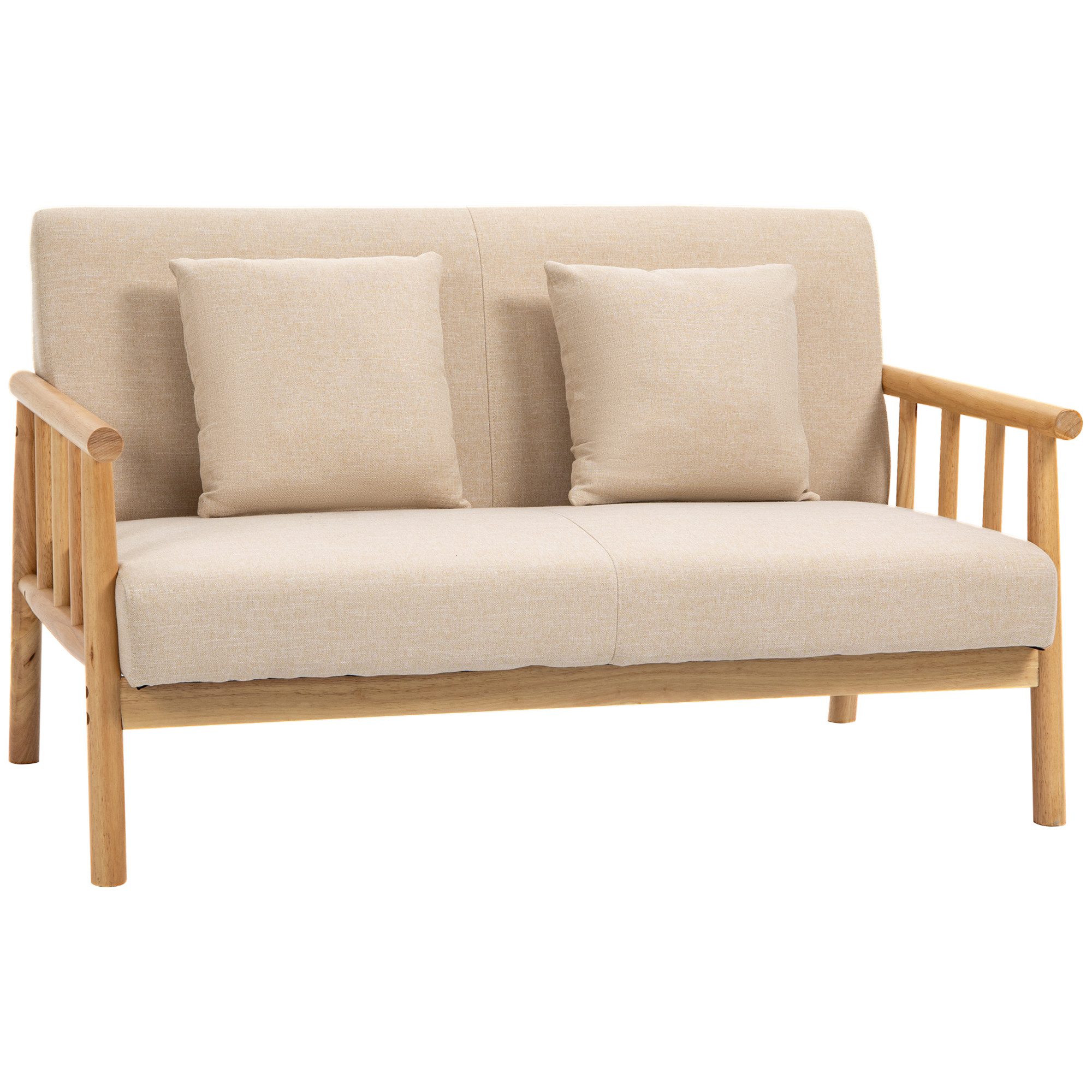 HOMCOM 2-Sitzer Couch mit 2 Lendenkissen, Gepolsterter Polstersofa, Sofa 1 Teile, für kleine Räume, Wohnzimmer, Schlafzimmer, Beige