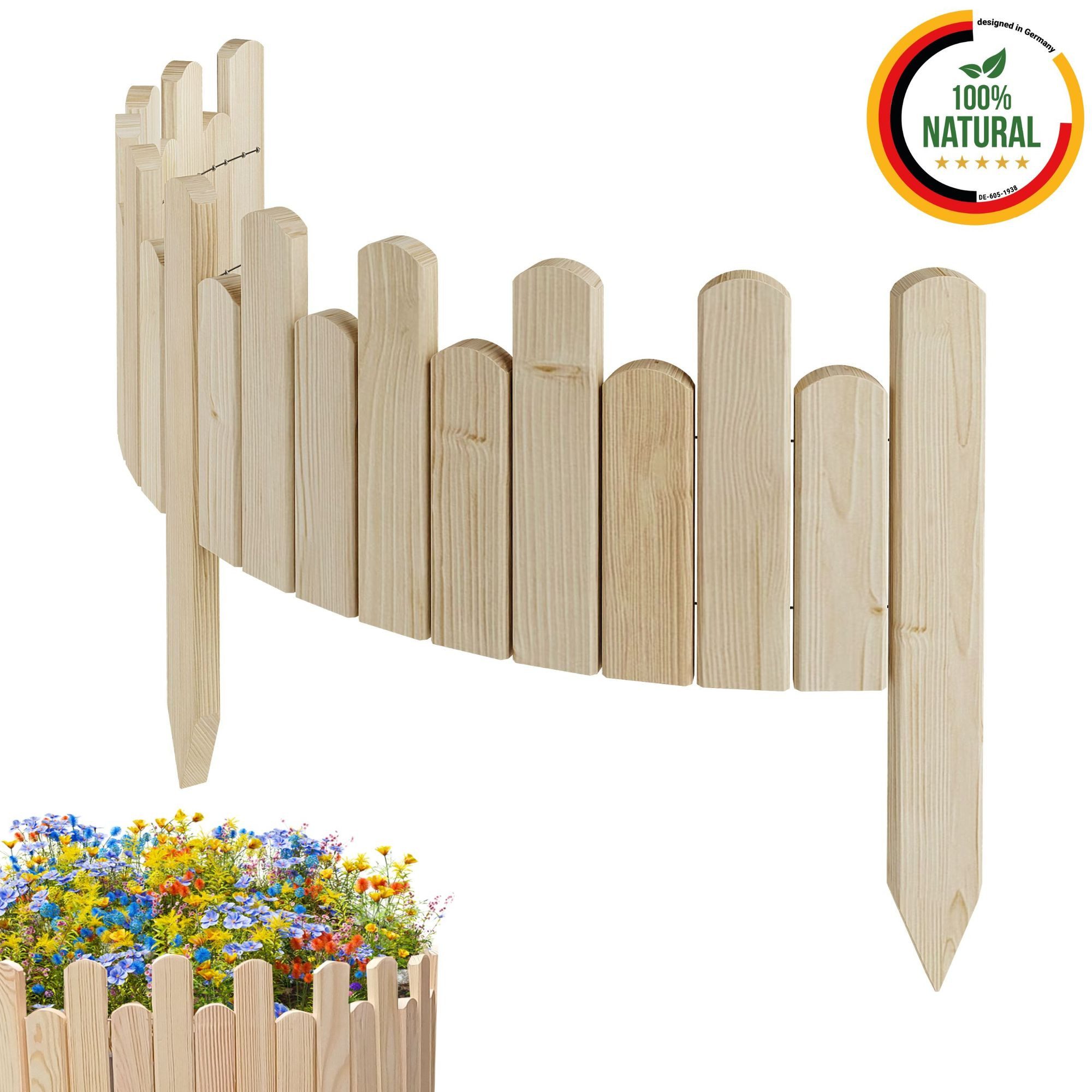 Floranica Palisade Beeteinfassung Rasenkante Flexible Holzzaun günstig online kaufen