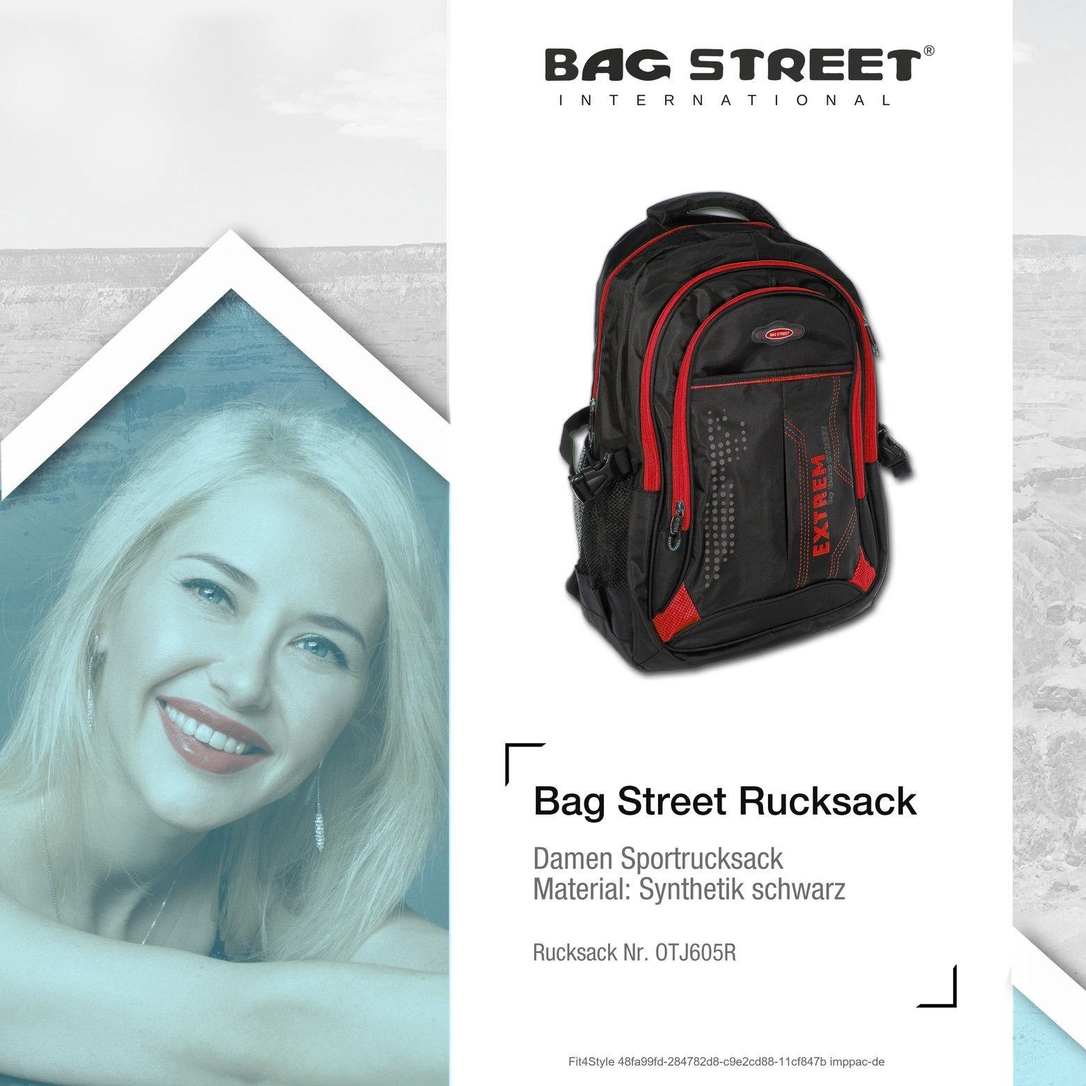 x BAG Bag STREET Businessrucksack Damen schwarz, ca. Sporttasche, 30cm rot ca. Street Synthetik, Sportrucksack, Sportrucksack Herren