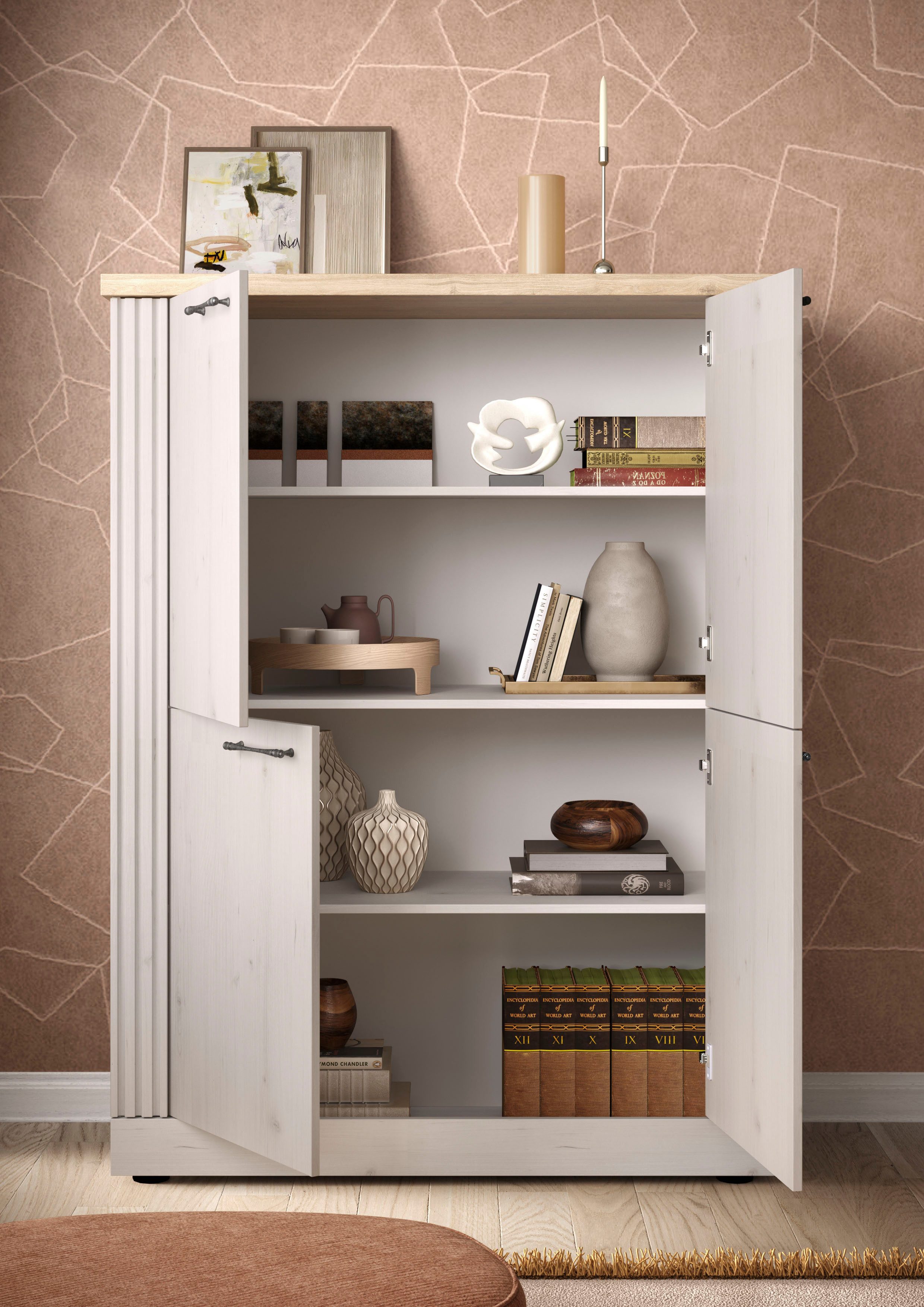 OTTO home Highboard Country Höhe 160 cm u. Breite 118 cm, Kommode mit 4 Türen, Schrank im Landhausstil, viel Stauraum, mit Metallgriffe, MDF-Rahmen