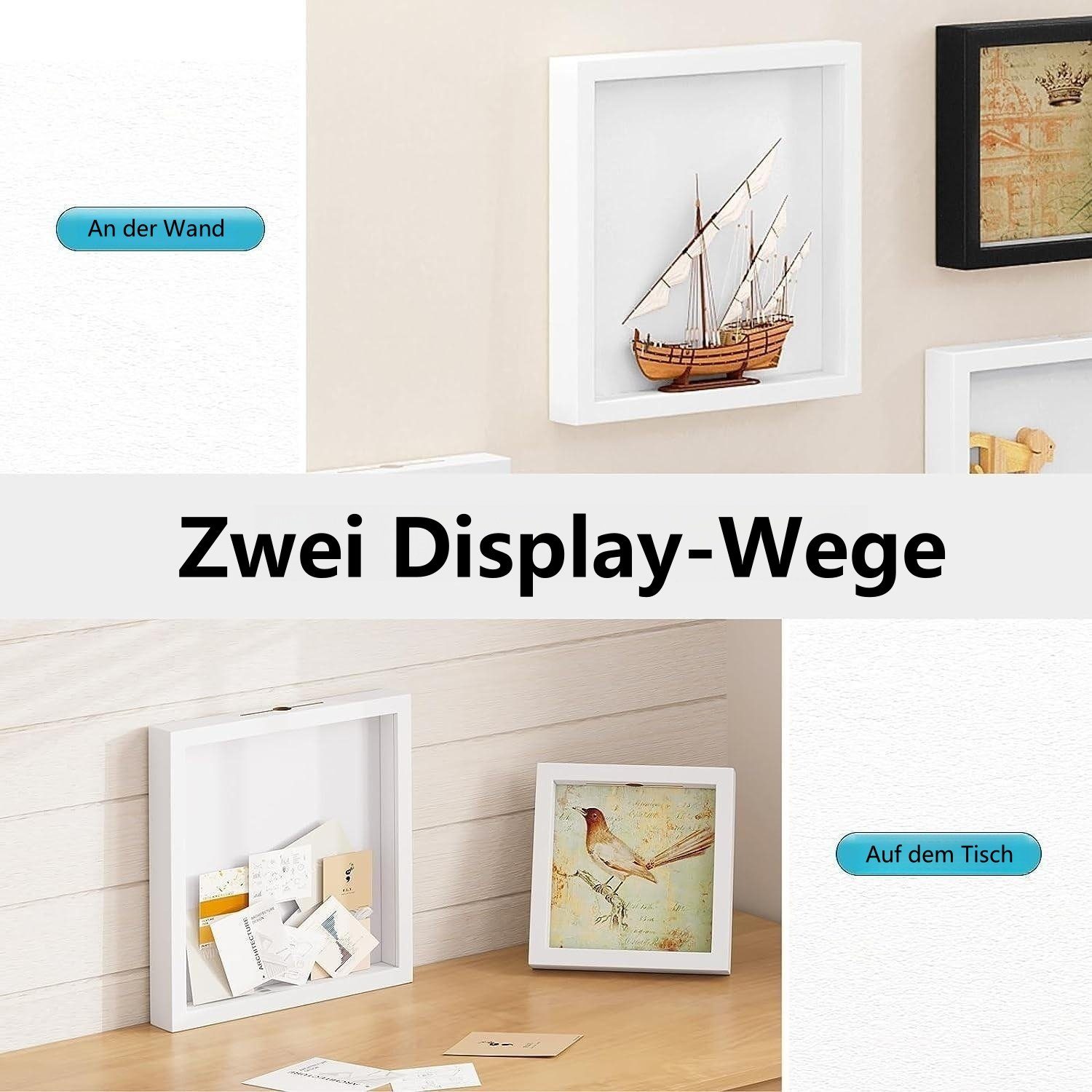 EUGAD Bilderrahmen, (Set, 2 St), 3D Bilderrahmen Objektrahmen MDF-Holzrahmen