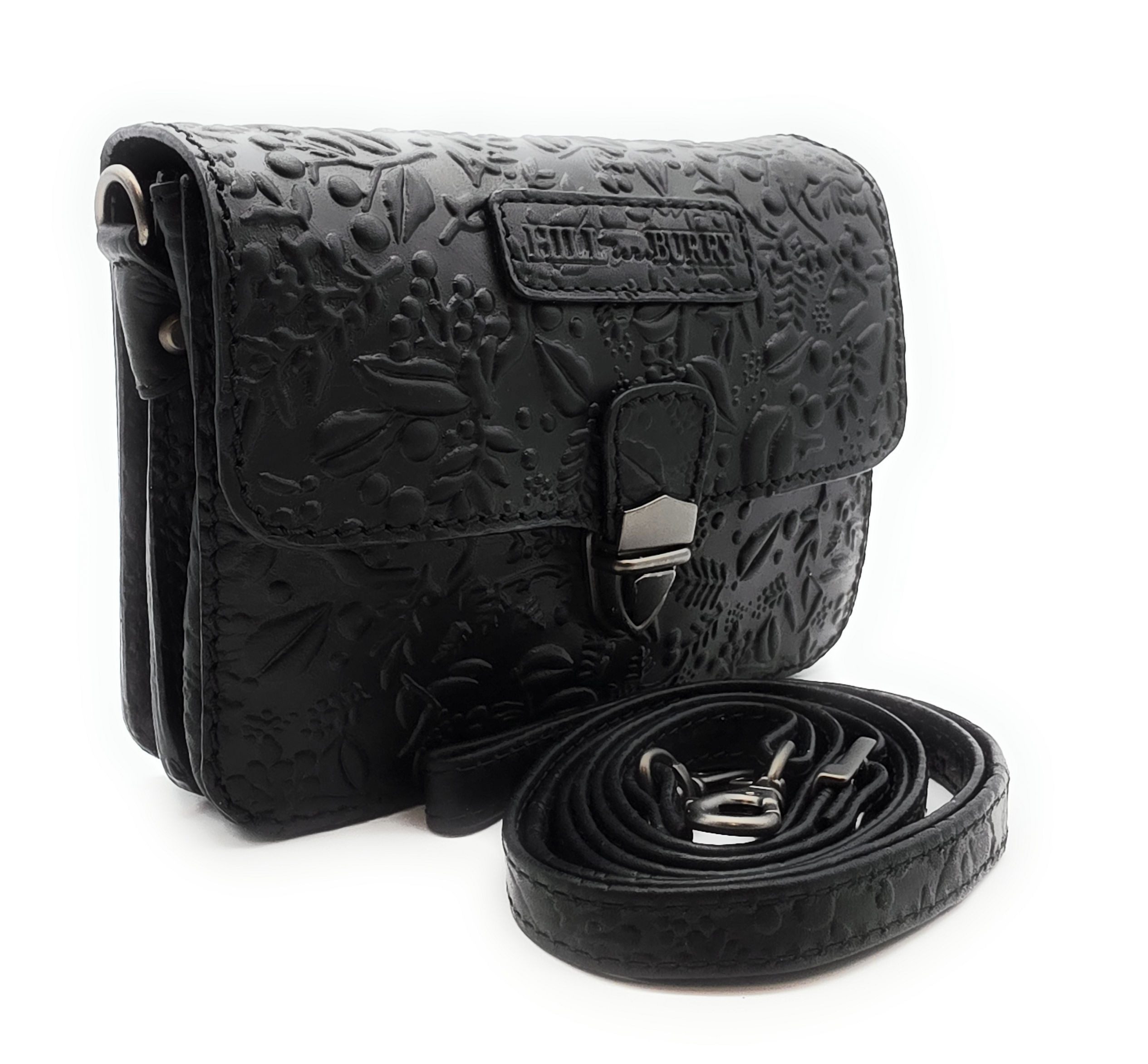 Hill Burry Gürteltasche Bauchtasche aus dickem Rindsleder, floral geprägt, mit Schultergurt
