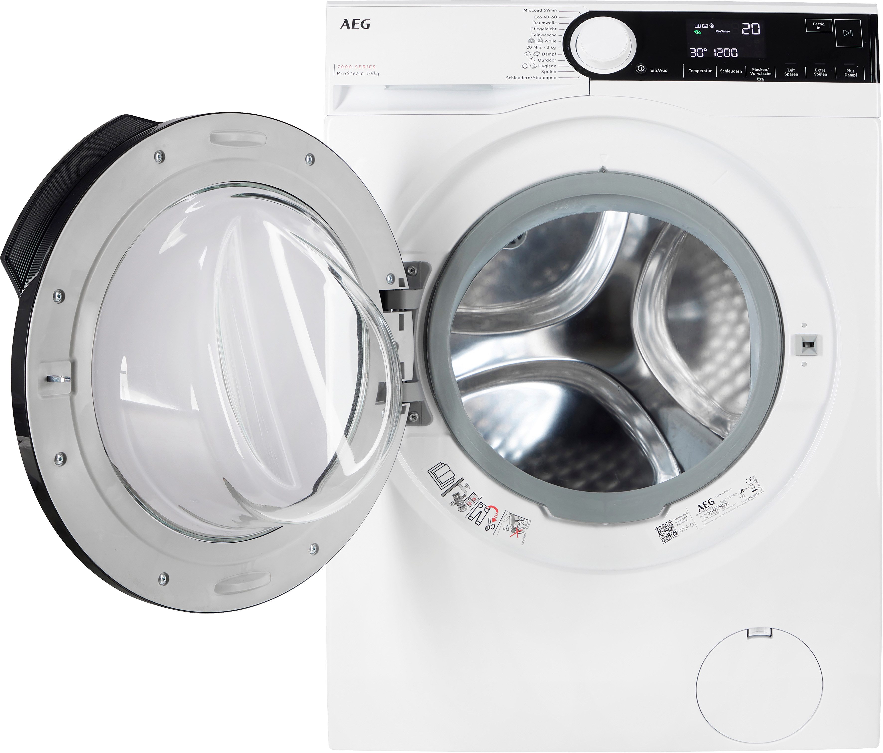AEG Waschmaschine 7000 ProSteam® LR7GA49FL, 9 kg, 1400 U/min, ProSteam®: Auffrischen mit Dampf statt Waschen und 96 % Wasser sparen