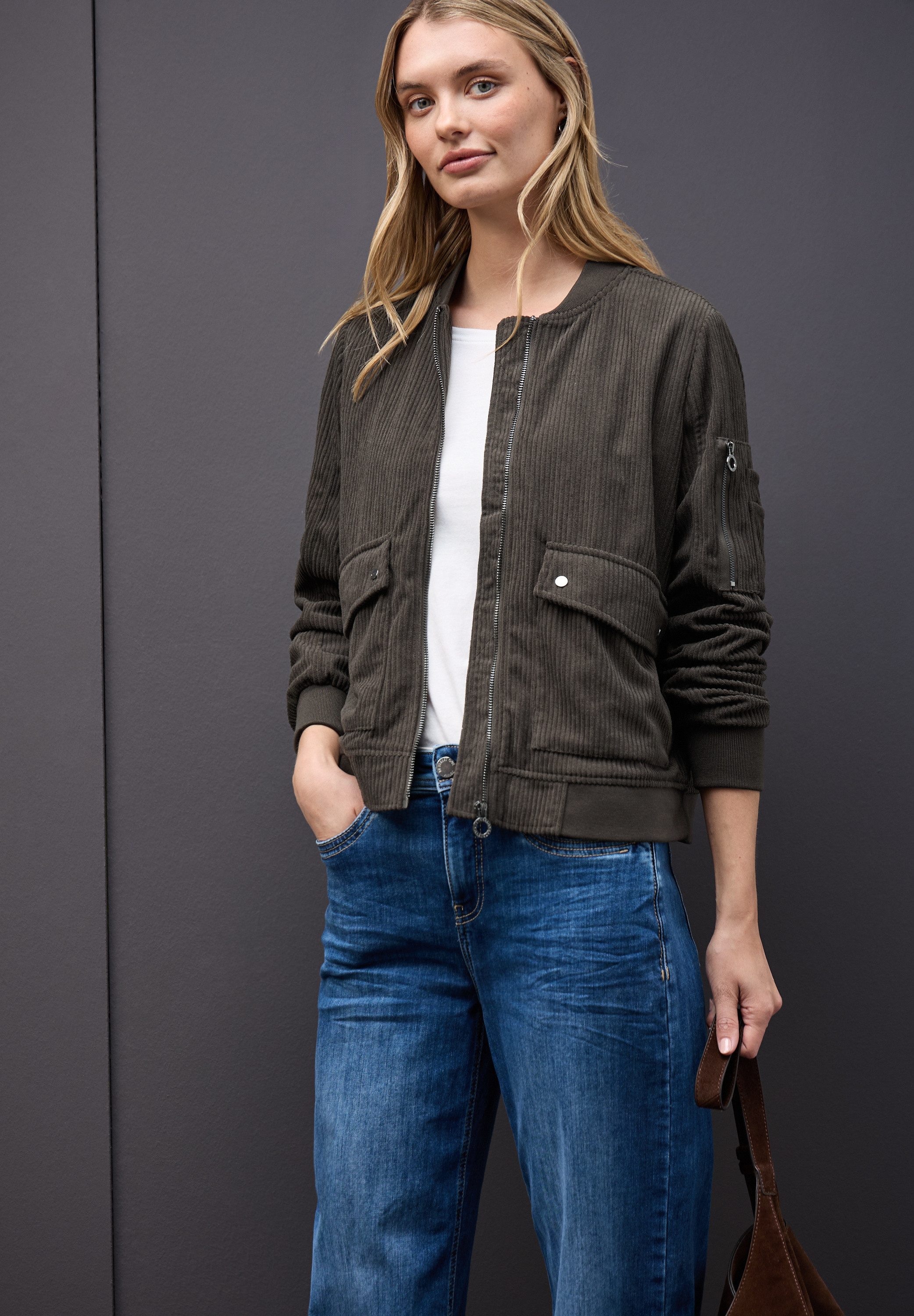 STREET ONE Blouson aus Cord und Langarm mit Bündchen und Zipperdetail günstig online kaufen