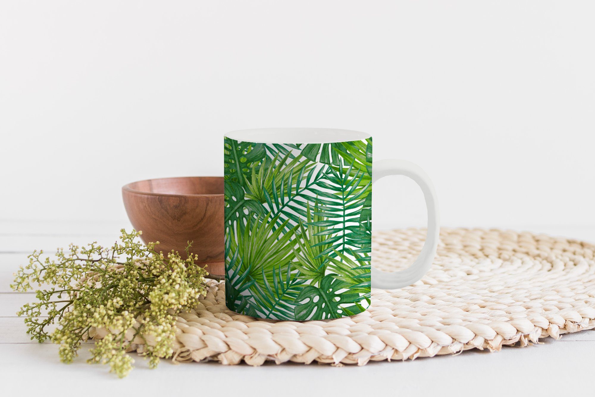 MuchoWow Tasse Geschenk Becher, Teetasse, Palme - Teetasse, - Kaffeetassen, Muster, Keramik, Blätter