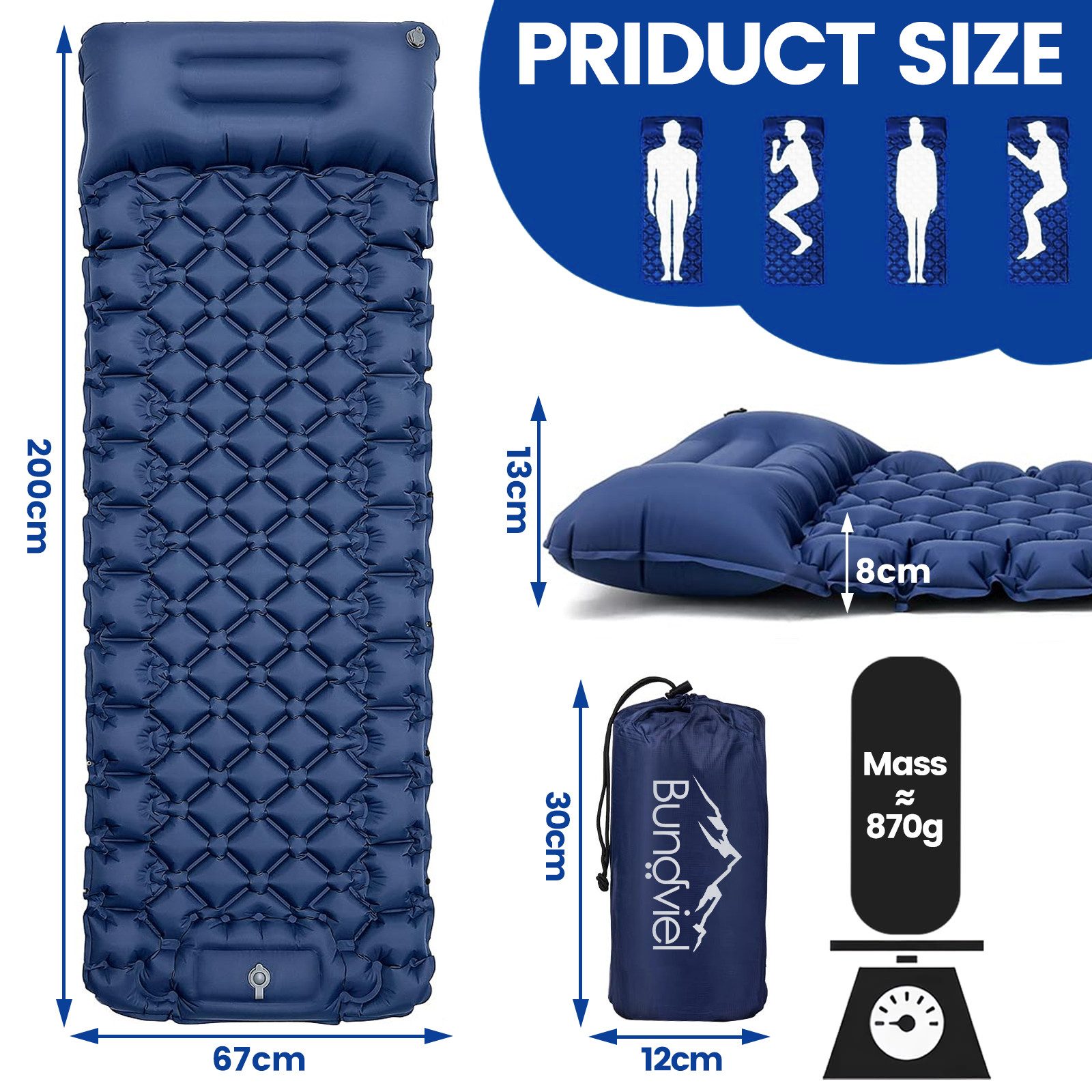 Bundviel Luftbett Isomatte Ultraleicht 8cm dick,faltbar Luftmatratze aufbla günstig online kaufen