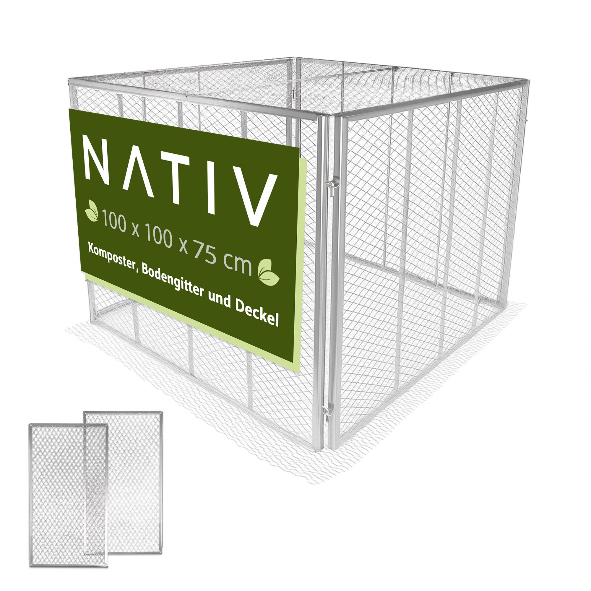 NATIV Komposter mit Deckel und Bodengitter, Metallkomposter, BxTxH: 100x100x75 cm, 750 l, Stecksystem, In zwei verschiedenen Größen erhältlich