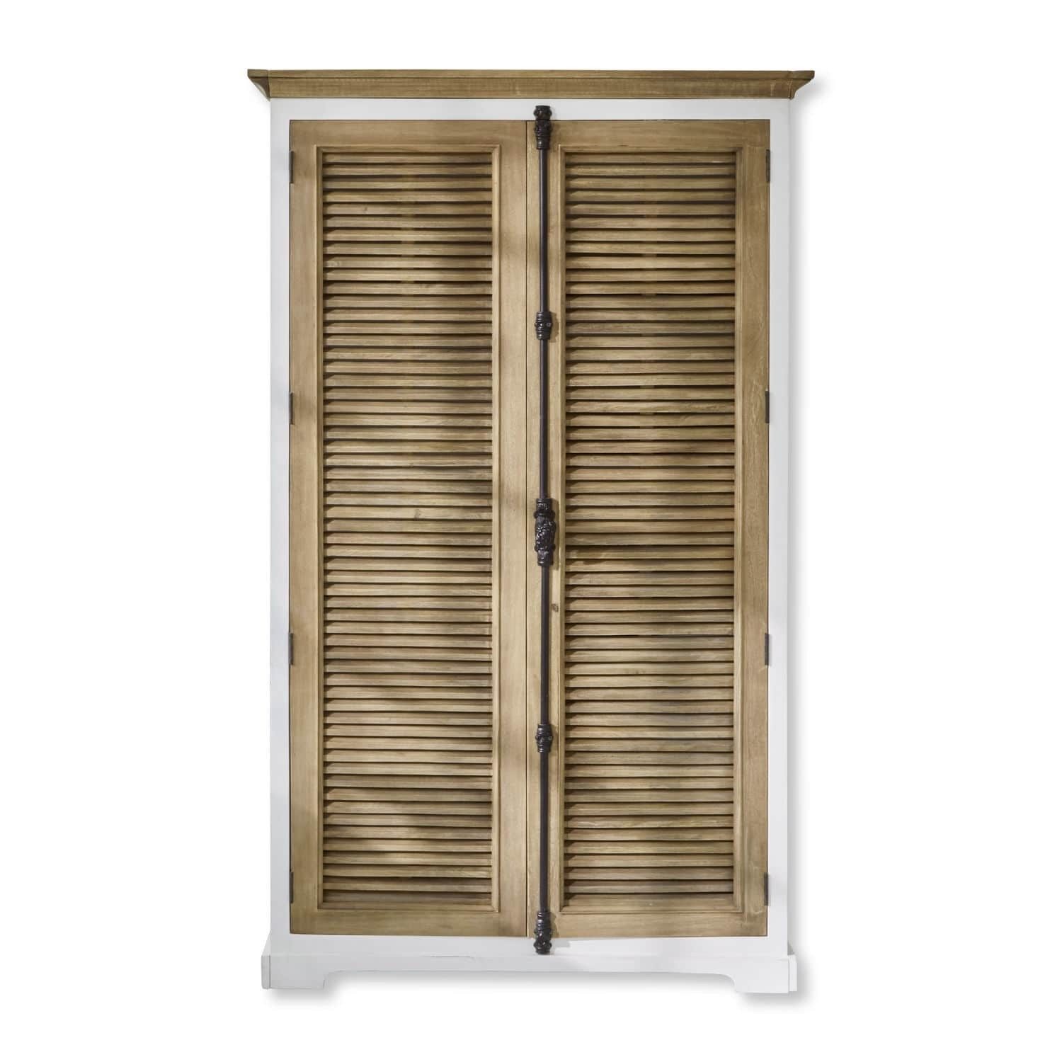 Mirabeau Schrankmodule charmanter Kleiderschrank Comtois aus Mangoholz im Landhausstil braun (Lamellentüren, Kleiderstange, Ablagen & Schubladen) Garderobe, Schrank, B 110cm, H 180cm, T 60cm