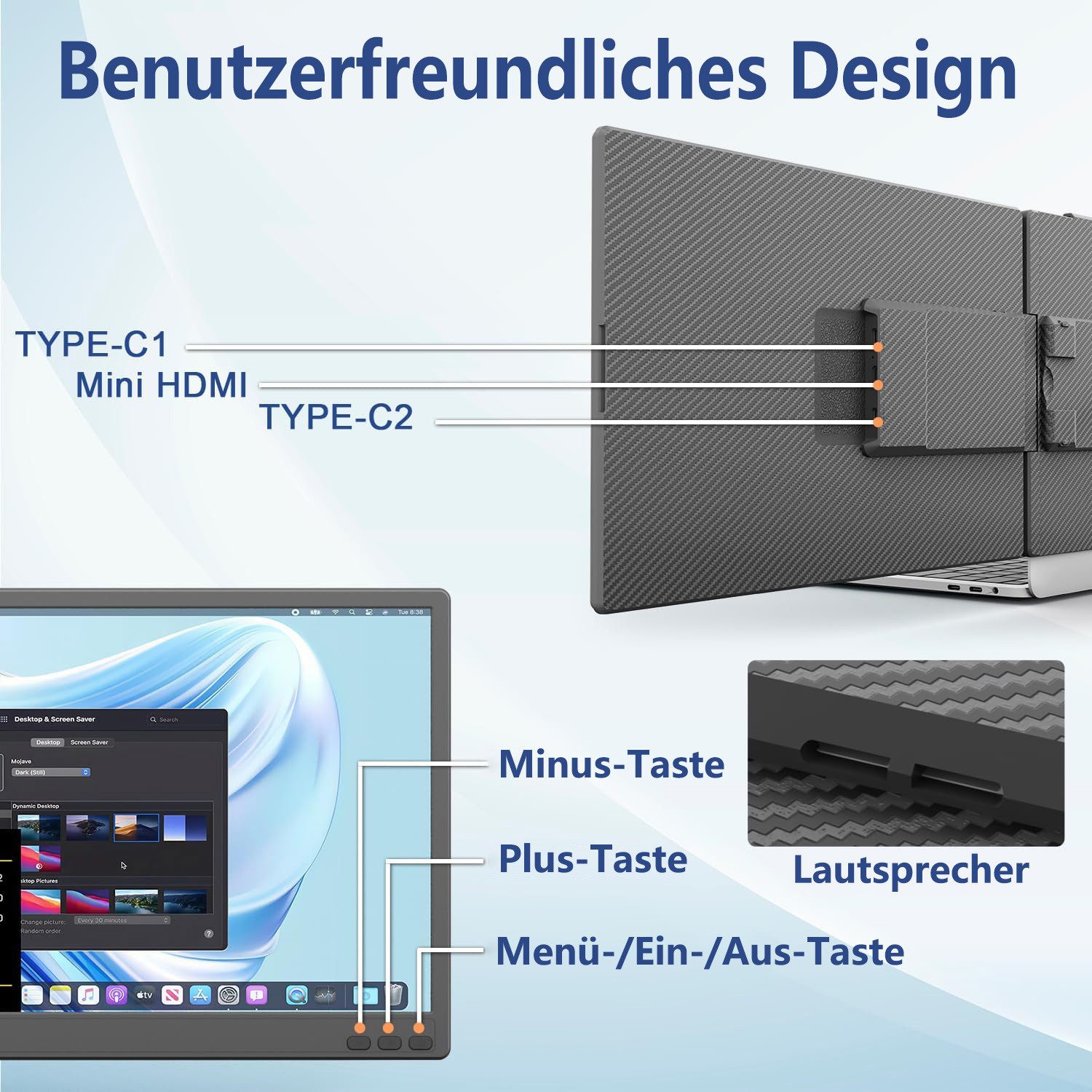 KEFEYA 14 Zoll Laptop Bildschirm Extender Portabler Monitor (36 cm/14 ", 1920x1080 px, Full HD, 60 Hz, IPS, LCD, Laptop-Bildschirmerweiterung für Mac, Windows & ChromeOS)