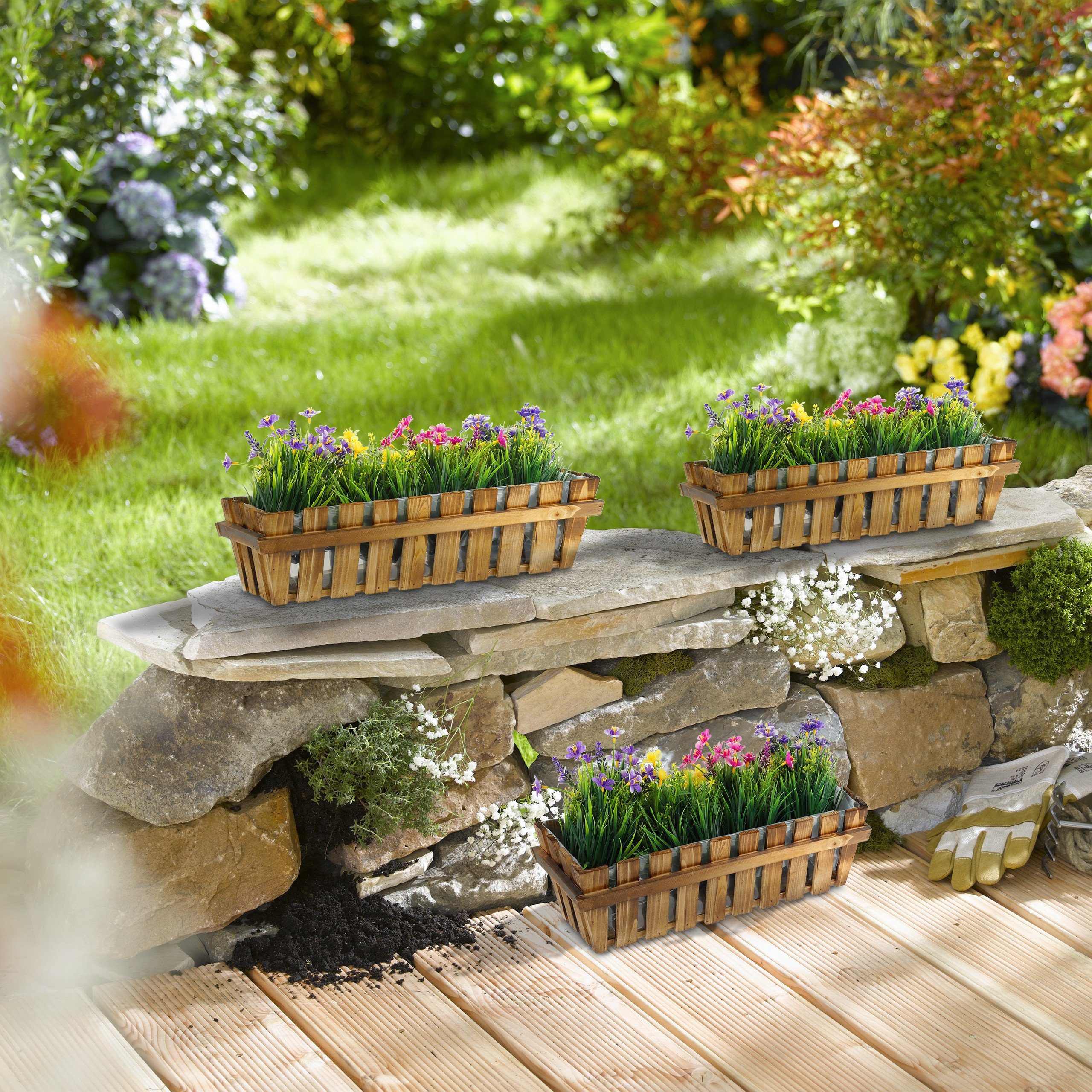 relaxdays Blumenkasten Holzzaun 3er Set günstig online kaufen