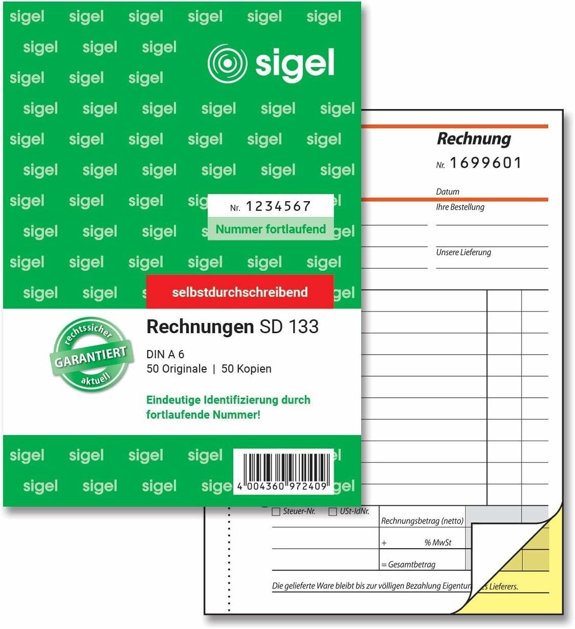 Sigel Formularblock SIGEL Rechnung mit fortlaufenden Nummern Formularbuch SD133