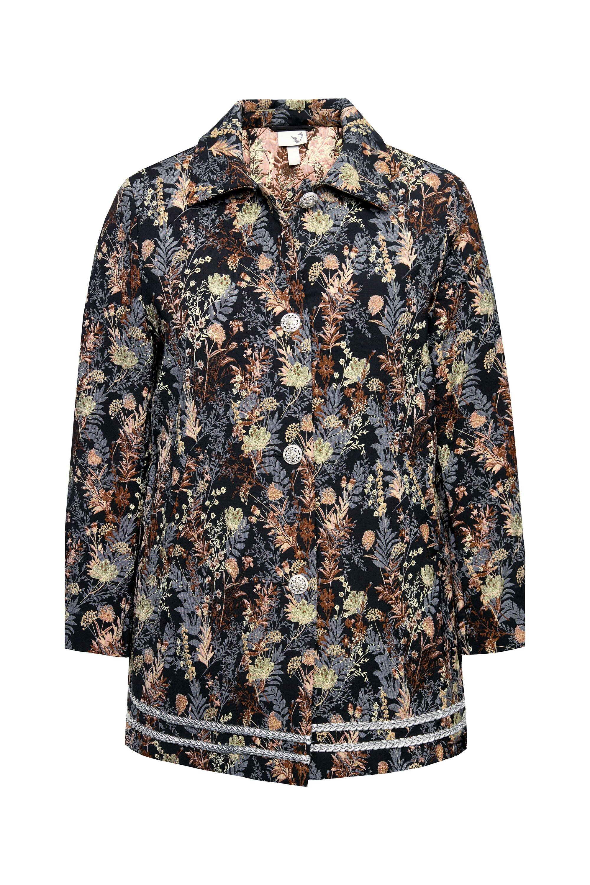 Ulla Popken Sommerjacke Jacke Jacquardmuster Hemdkragen Schmuckknöpfe