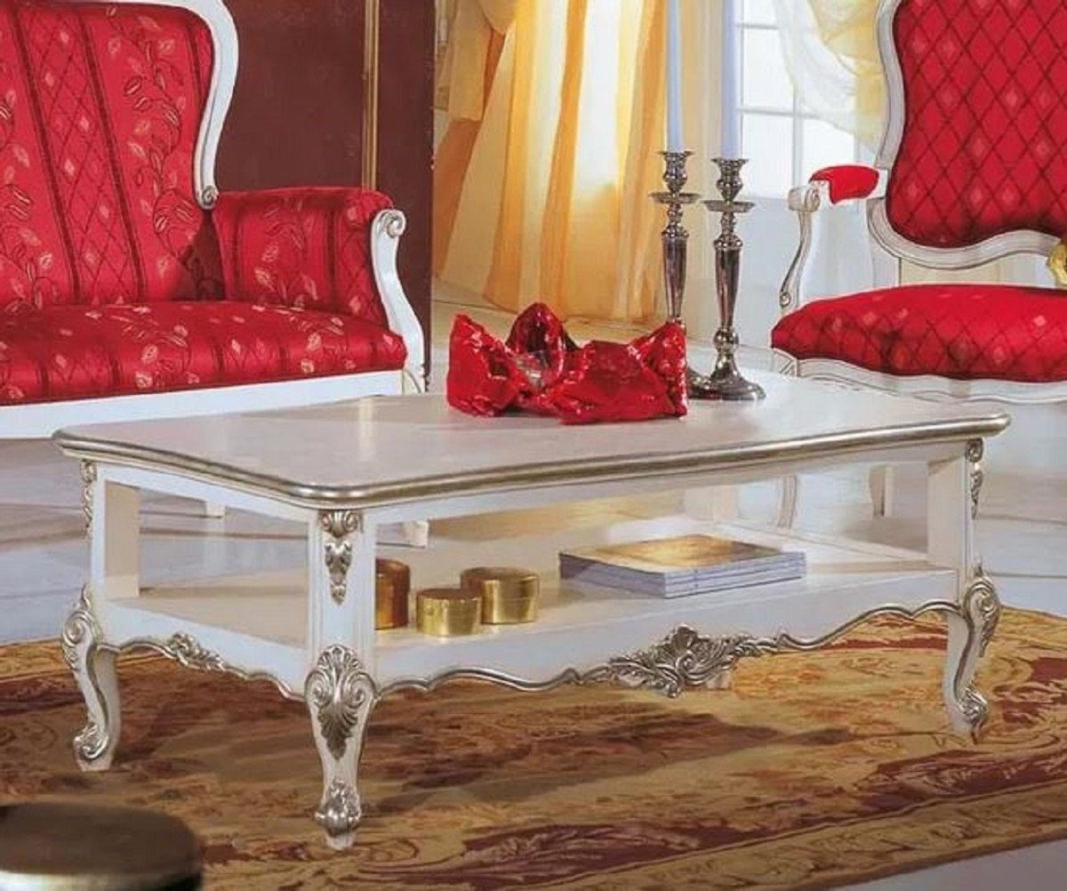 Casa Padrino Couchtisch Luxus Barock Couchtisch Weiß / Silber - Edler Wohnzimmertisch im Barockstil - Barock Möbel - Luxus Qualität - Made in Italy