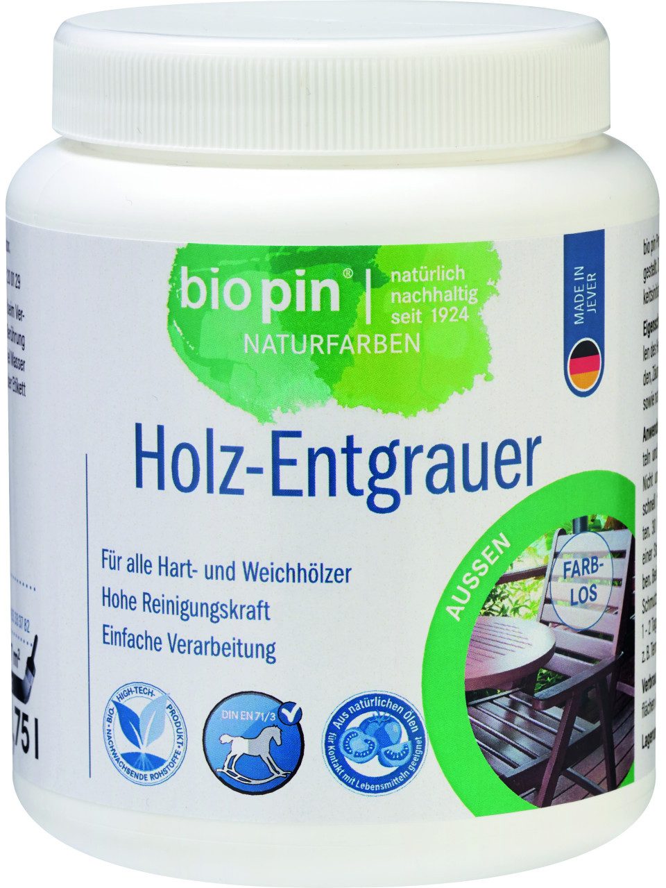 Bio Pin Holzschutzlasur Biopin Naturfarben Holz-Entgrauer 1 L farblos