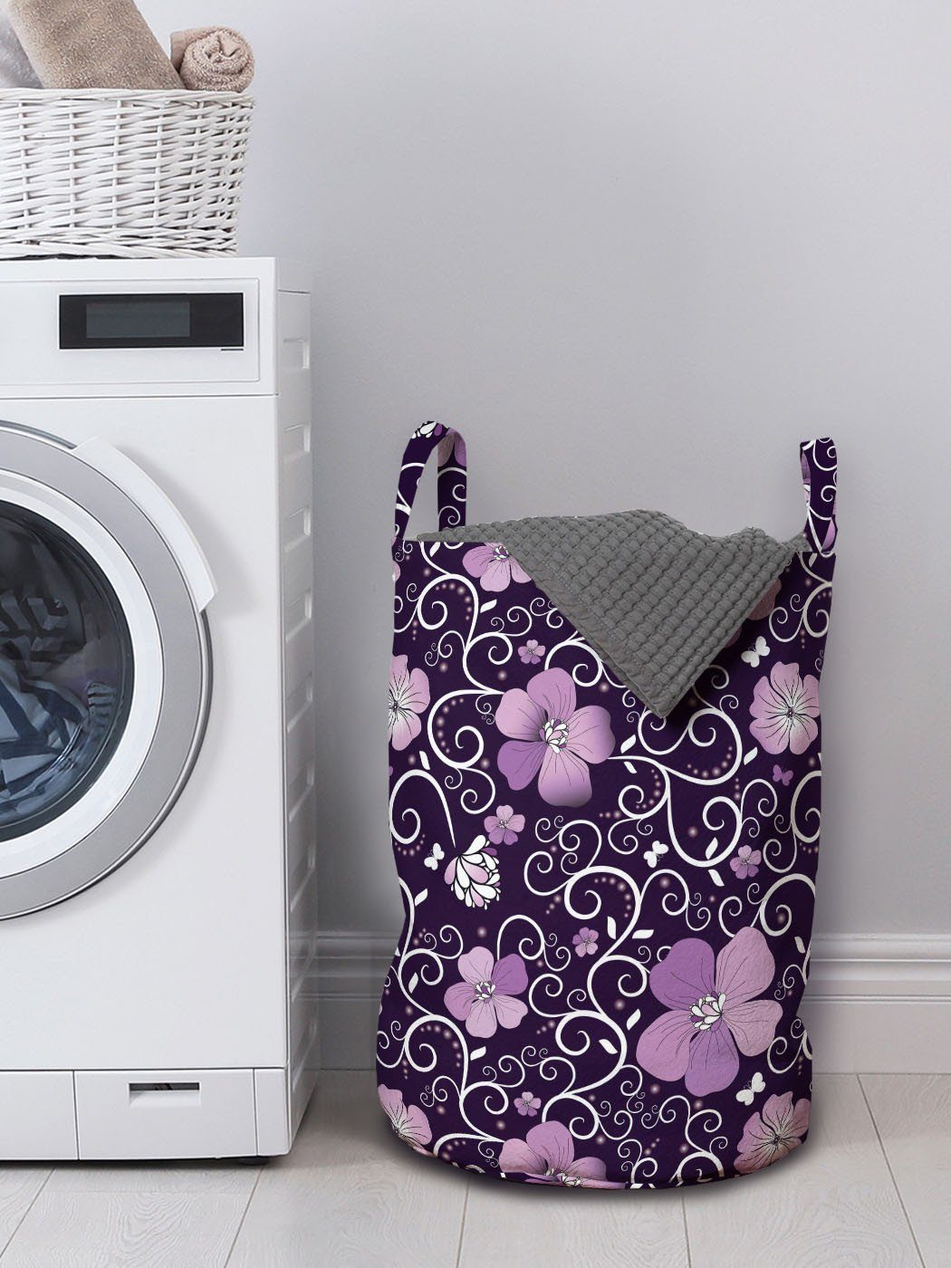 Wäschekorb Waschsalons, Wäschesäckchen mit Blumen für Griffen Entwurf Blumen-Patterned Kordelzugverschluss Abakuhaus