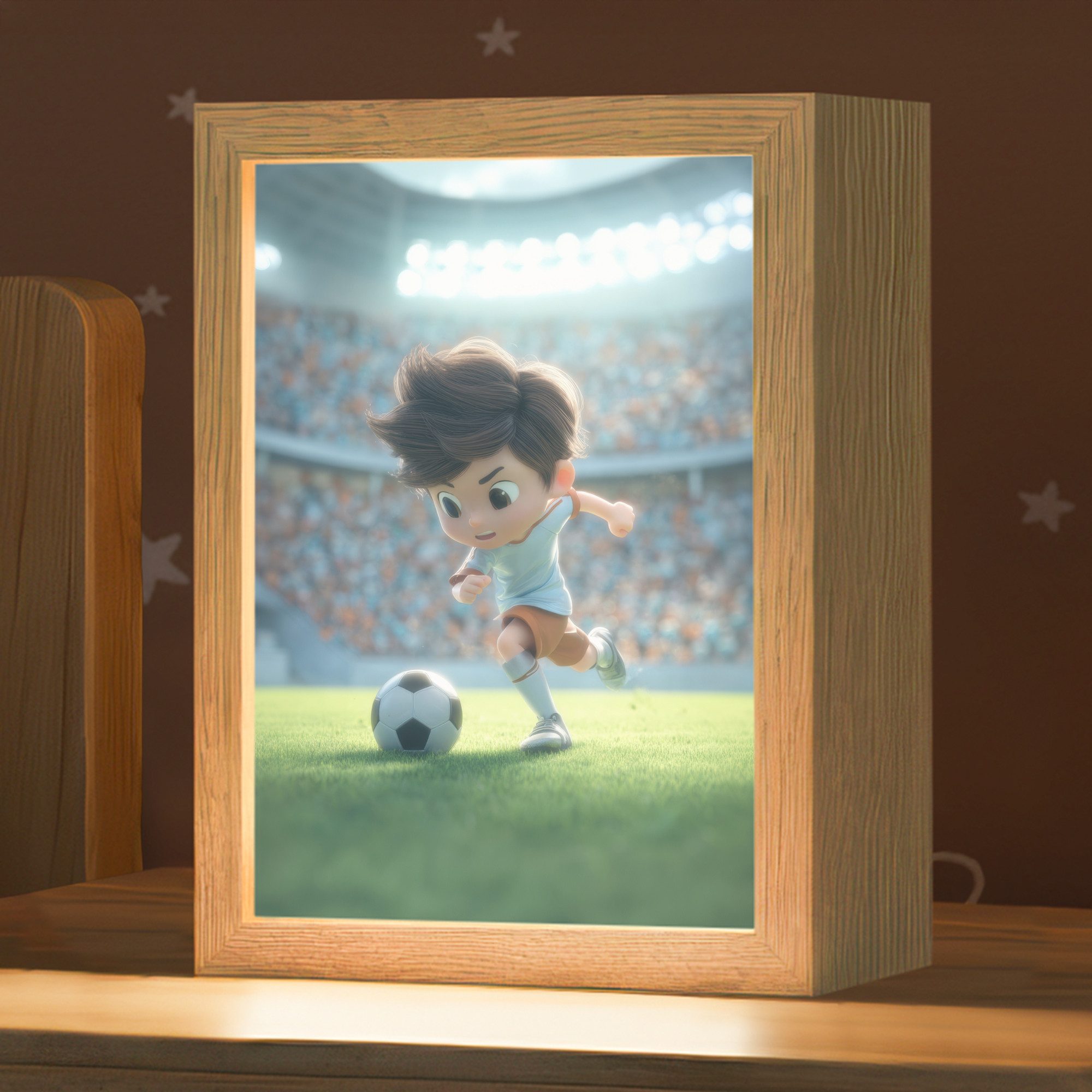 OnlyWow Nachttischlampe Lightbox Fußball - Junge - Stadion - Jungen, Dimmbar, Farbwechsel, LED, Warmweiß, Kaltweiß, Neutralweiß Einstellbar, Kinderzimmer, Babyzimmer, Dimmbar, mit Kabel, Nachtlampe, LED