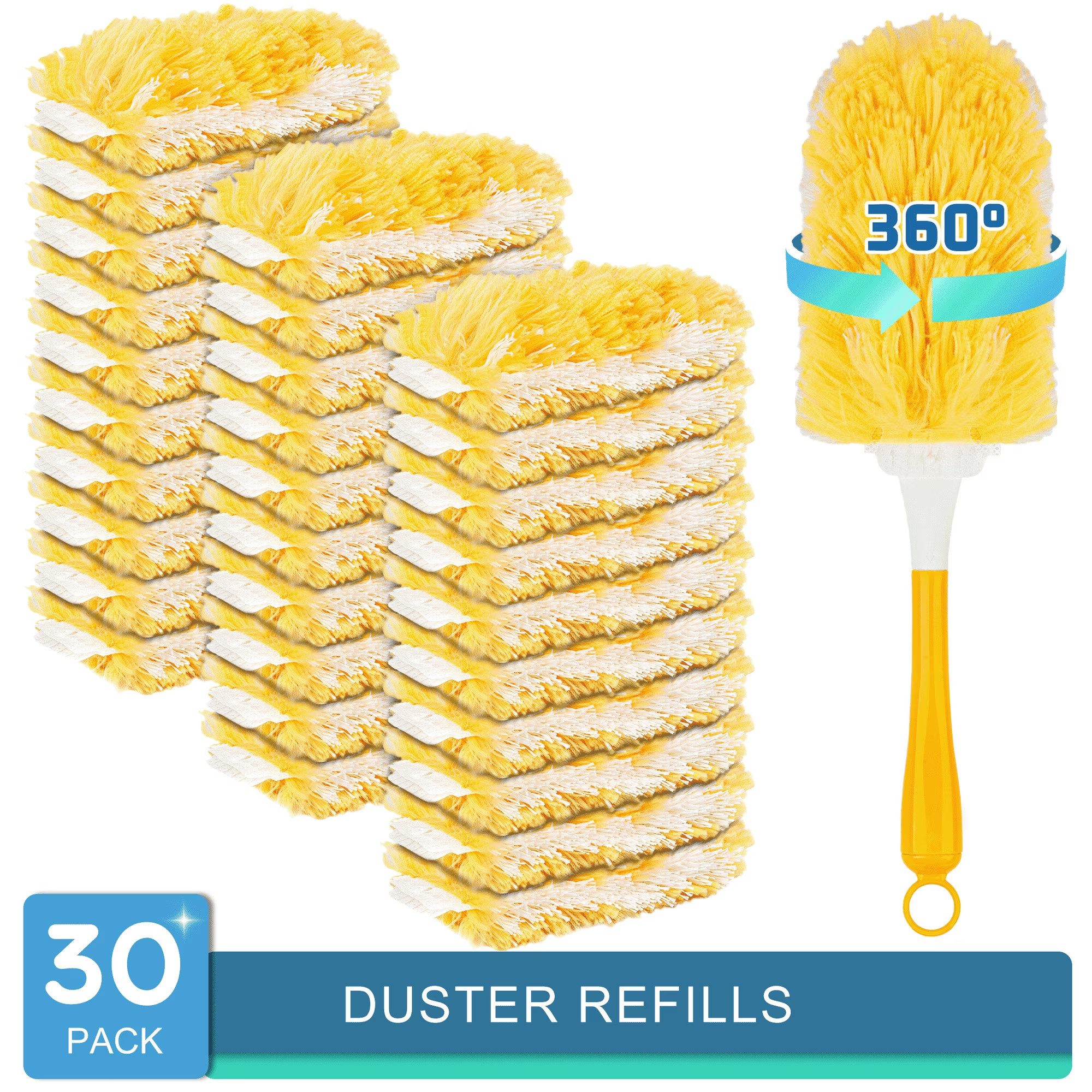 HUGERSTONE Staubwischer 360° Drehung Staubwedel, Staubmagnet mit 30 Mikrofaser Nachfülltücher (Set, 30-St., 1 Handgriff + 30 Staubwedel Tücher), Staubtücher Einweg für Reinigen Tierhaare, Staub, Schmutz, Spinnweben