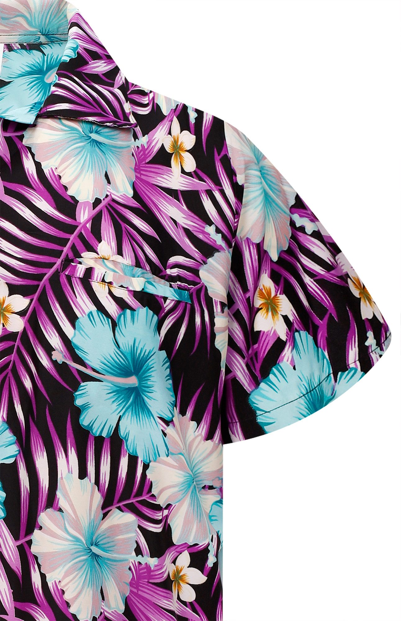 King Kameha Hawaiihemd Tropical Hibiscus Funky Hawaii-Hemd Kurzarm Front-Tasche Unisex – Bild 4 von 5