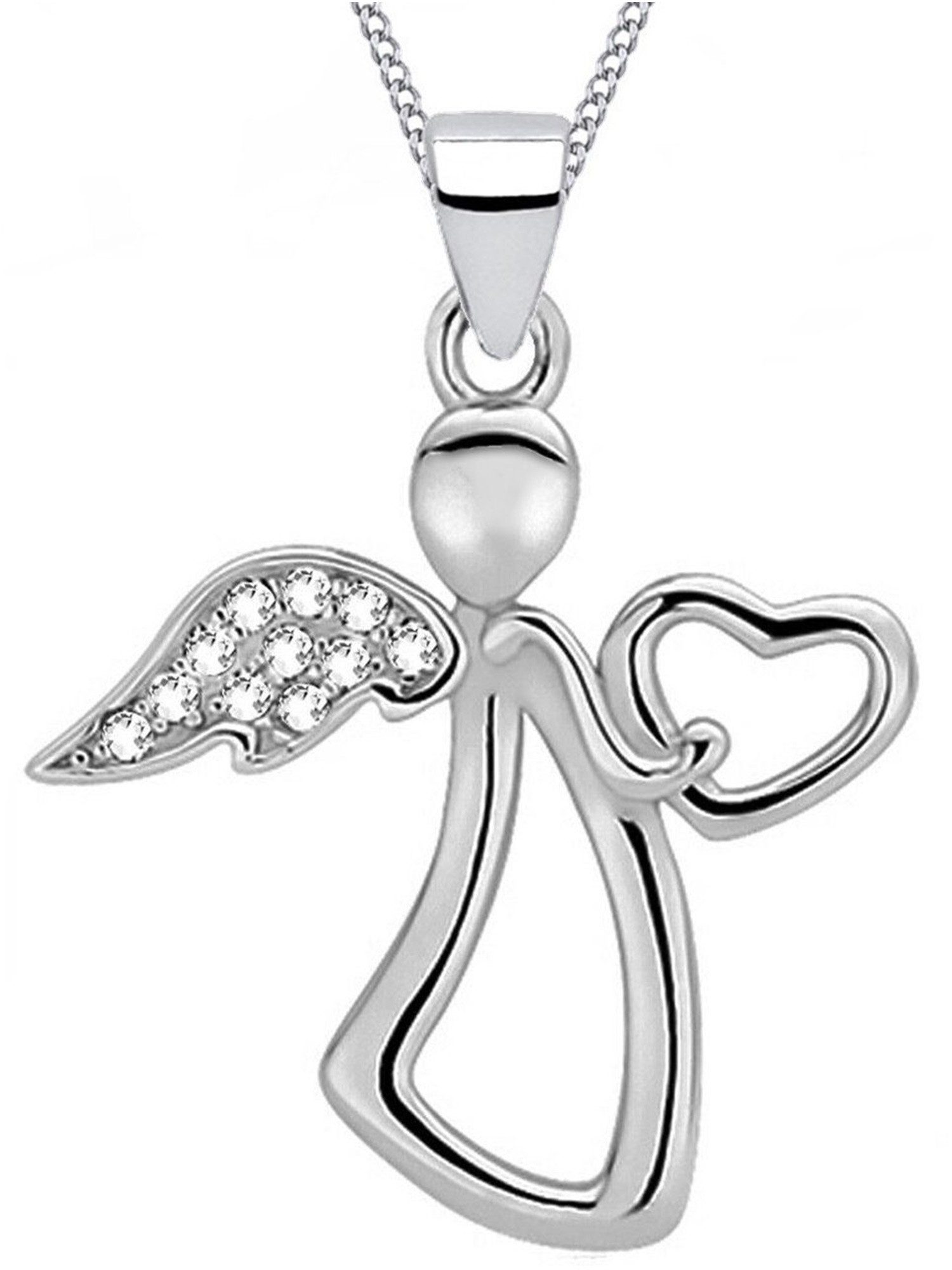 Goldene Hufeisen Kette mit Anhänger Engel Herz Schutzengel Anhänger mit Kette 925 Silber Engelkette (2-tlg, inkl. Etui), Anlass Geburtstag, Geschenke für Mädchen, Damen