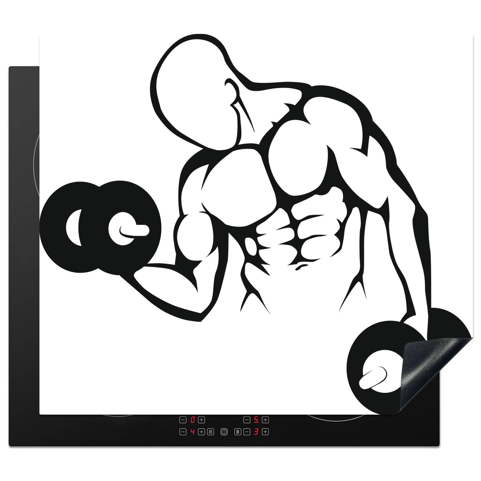MuchoWow Herdblende-/Abdeckplatte Eine Illustration eines Bodybuilders mit Gewichten, Vinyl, (1 tlg), 60x52 cm, Mobile Arbeitsfläche nutzbar, Ceranfeldabdeckung