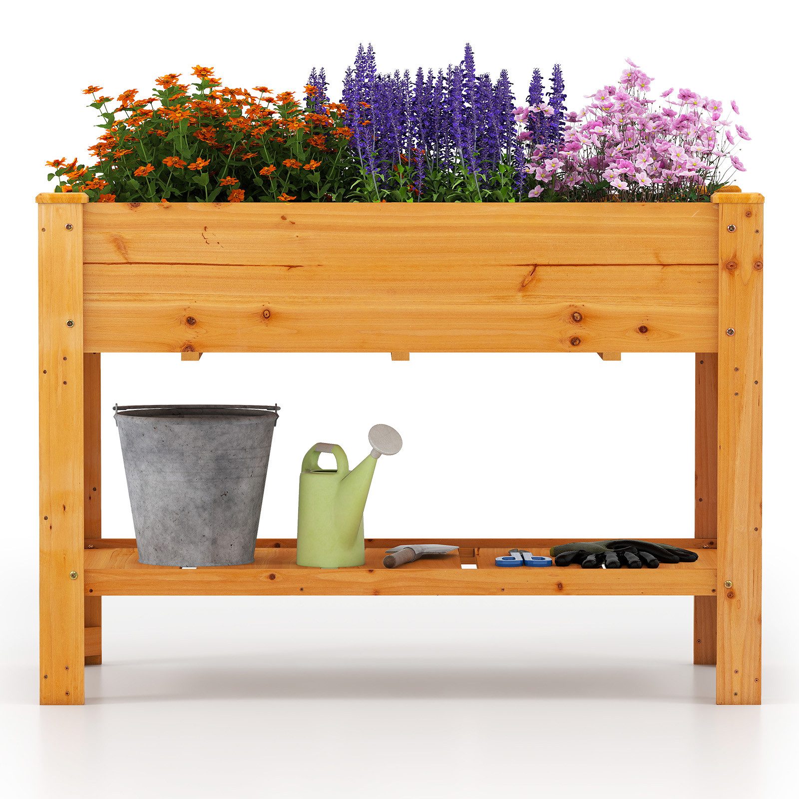 COSTWAY Blumenkasten, Hochbeet mit Ablage, erhöhtes Gartenbeet, 120x60x81cm (Braun)