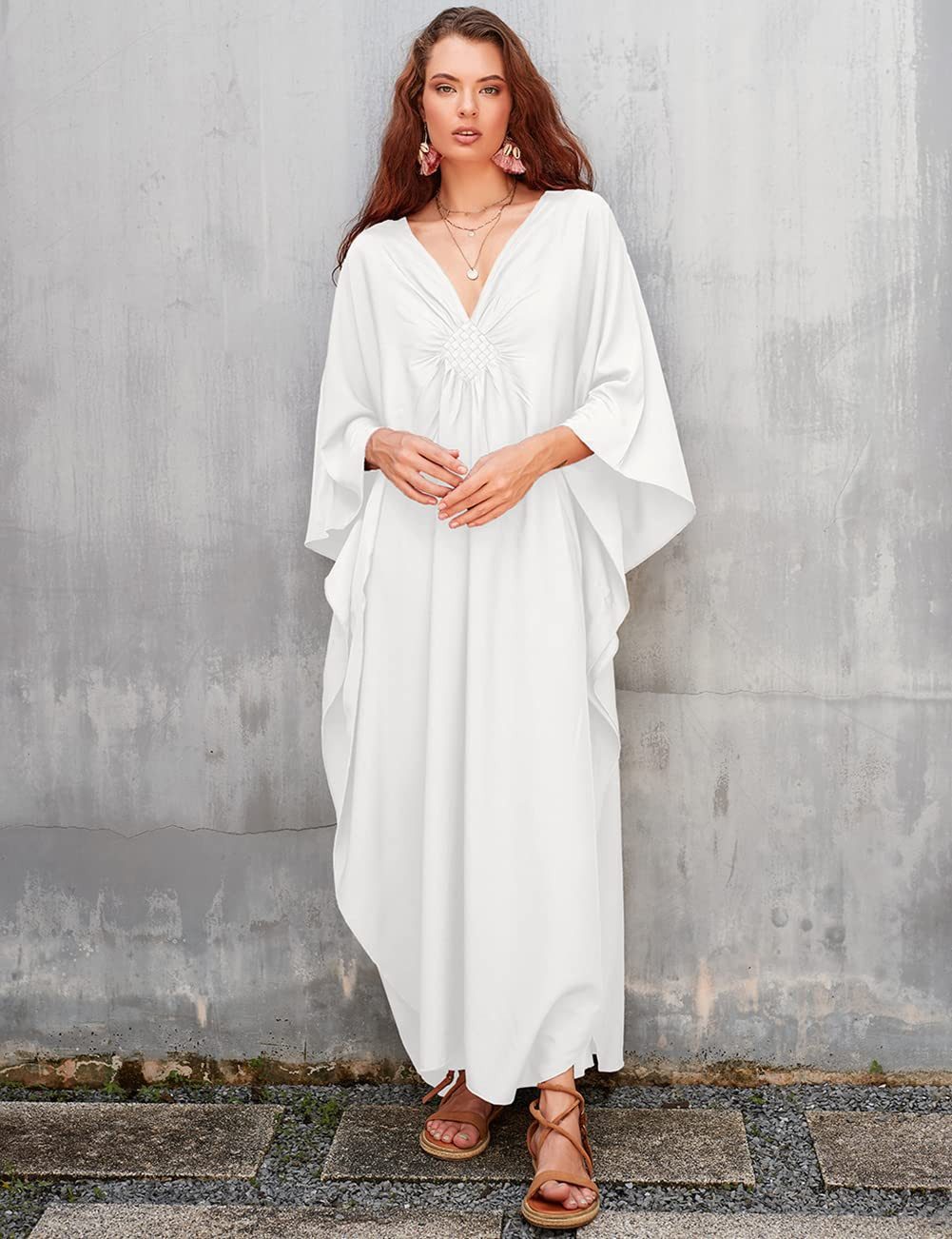 RWEUOQ Strandkleid Kaftan-Kleid Kimono Strandtunika schlicht günstig online kaufen