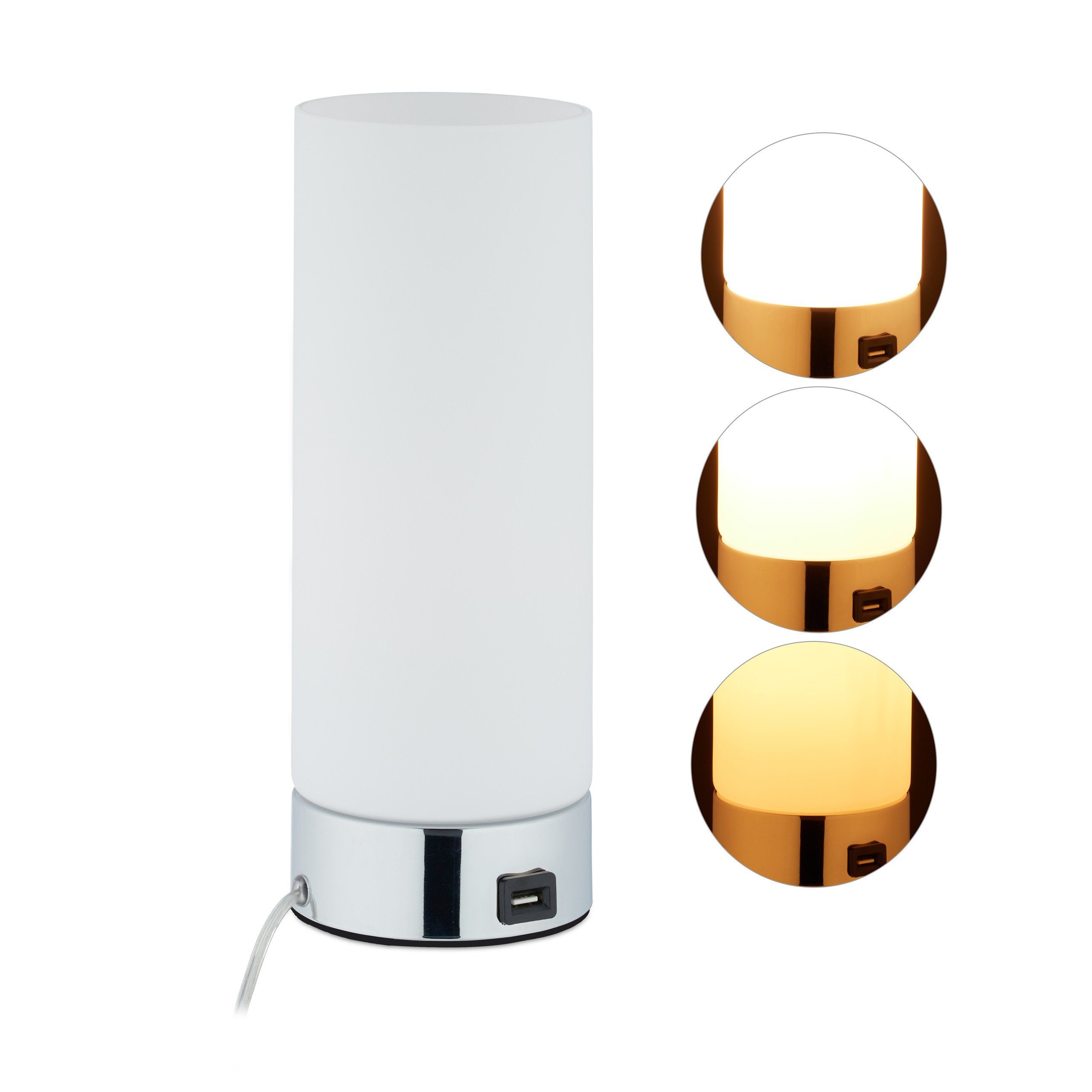 relaxdays Nachttischlampe Dimmbare Nachttischlampe mit USB günstig online kaufen
