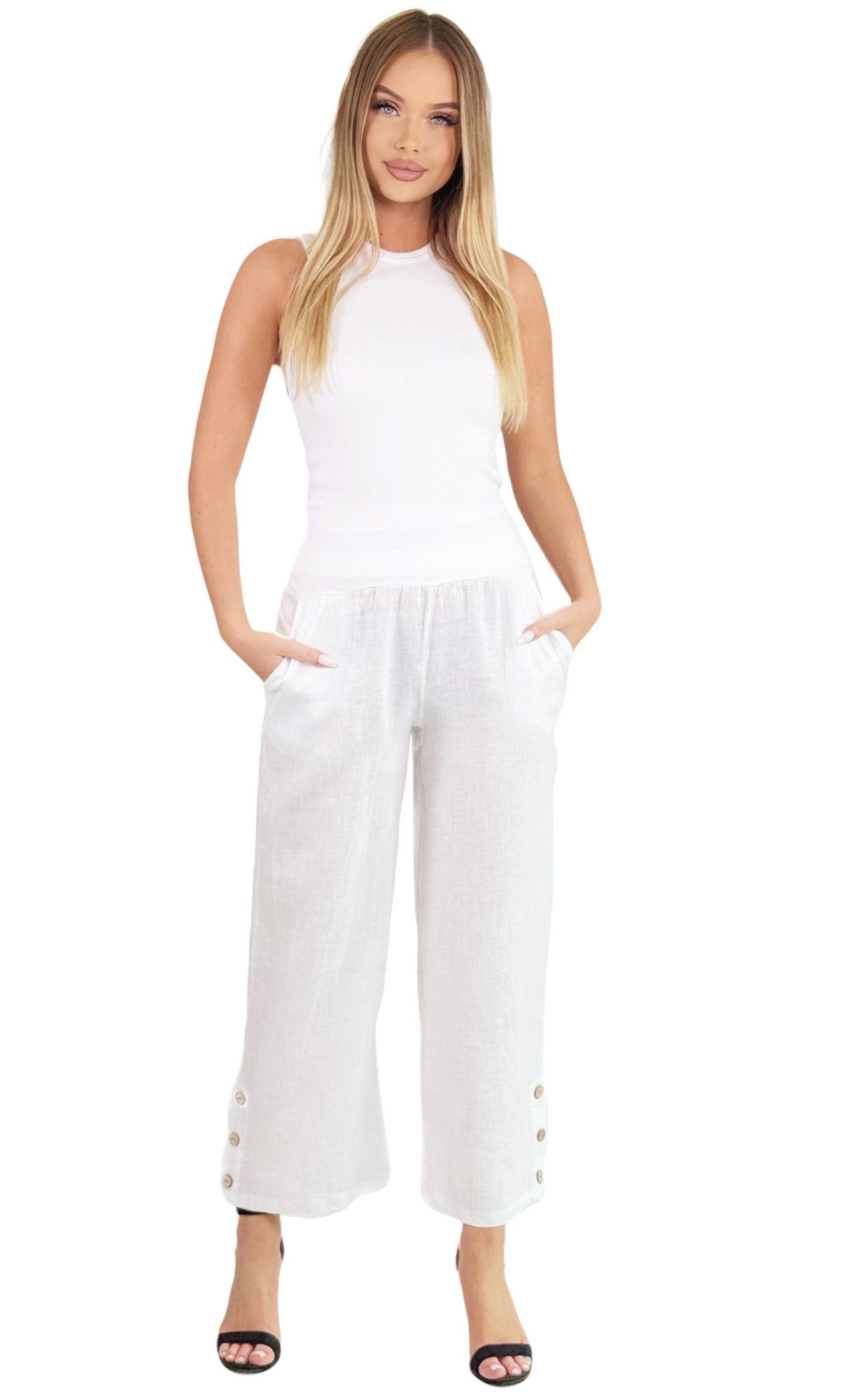 Mississhop Leinenhose Leinenhose Damen 100 % Leinen Culotte 7/8 Lange Hose M.319
