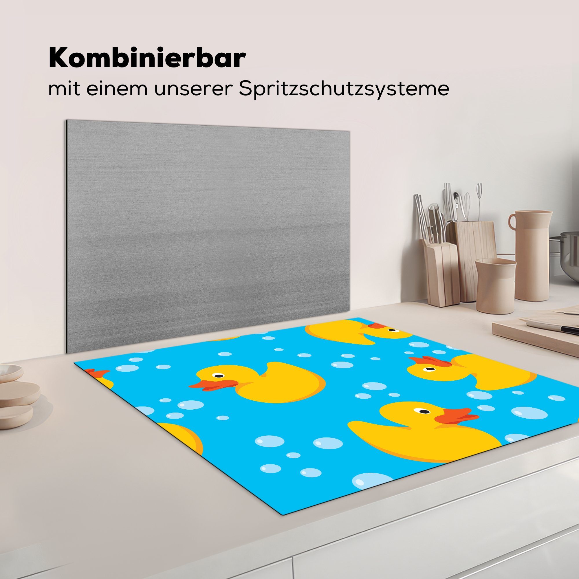 küche Muster Herdblende-/Abdeckplatte Wasser, - Vinyl, cm, Ente Arbeitsplatte tlg), für 78x78 (1 MuchoWow Ceranfeldabdeckung, -