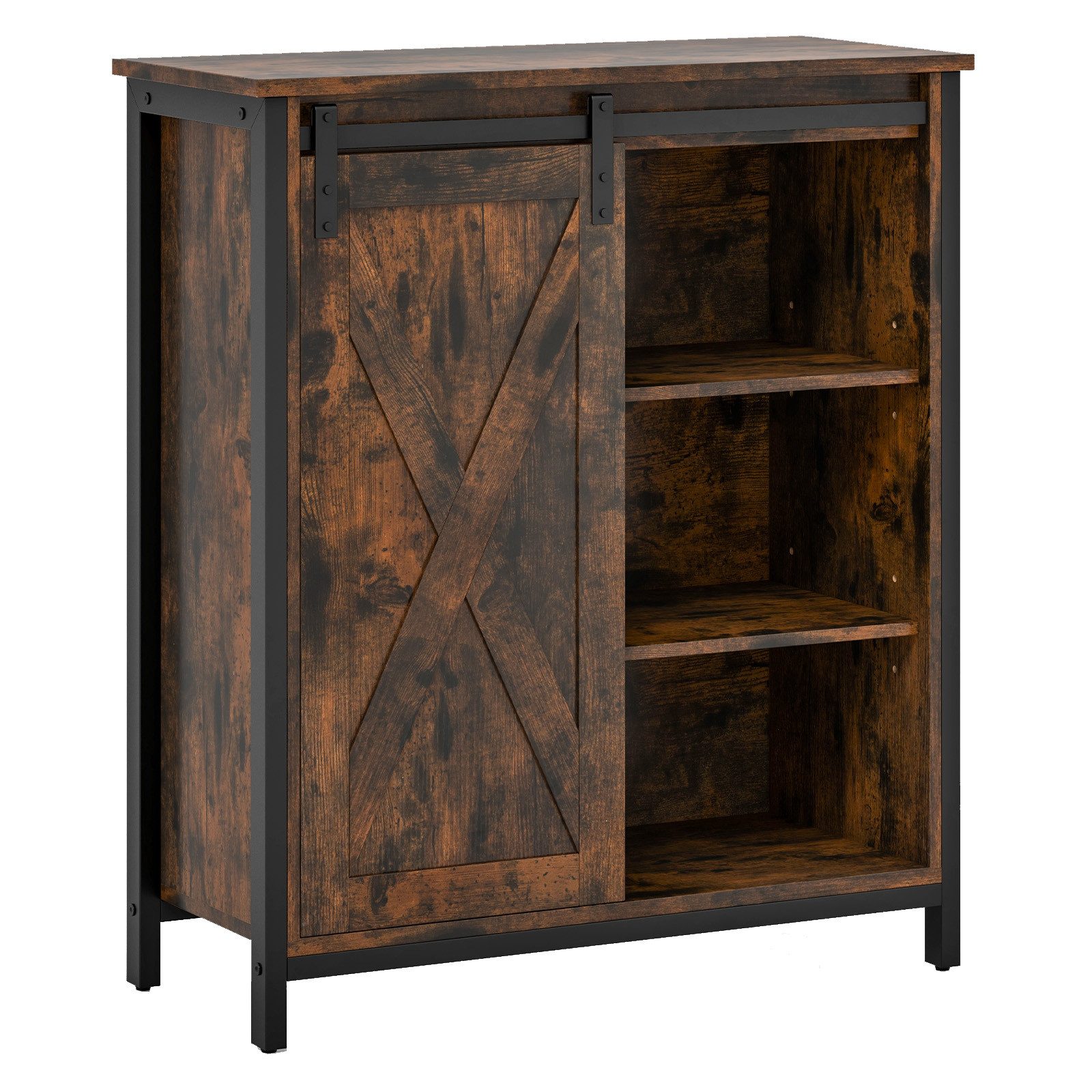 COSTWAY Sideboard, mit Schiebetüren, 6 Fächern & verstellbaren Ablagen, Holz