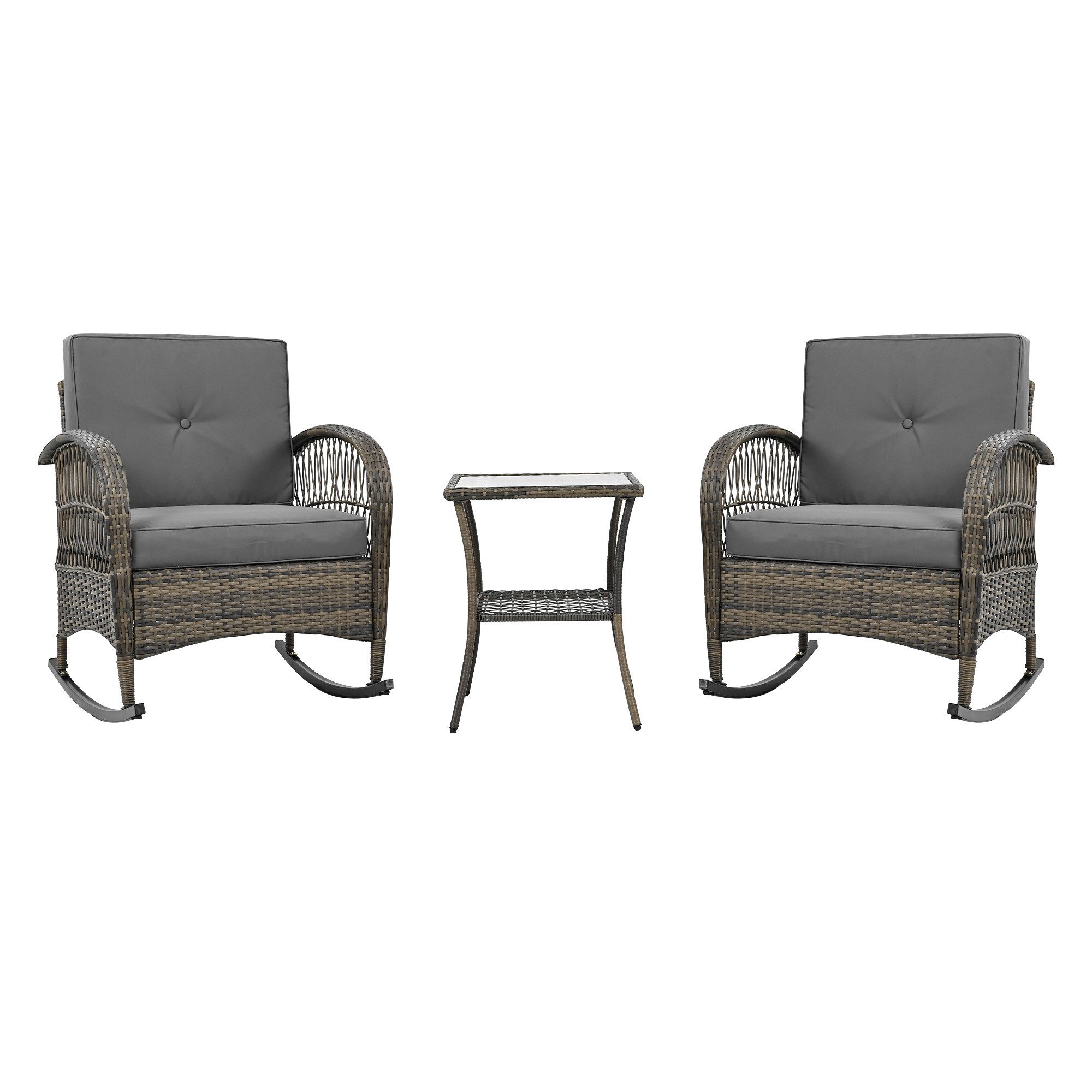 LVHOM Balkonset Outdoor-Loungeset, PE-Rattan Schaukelstuhl, (3-tlg. günstig online kaufen
