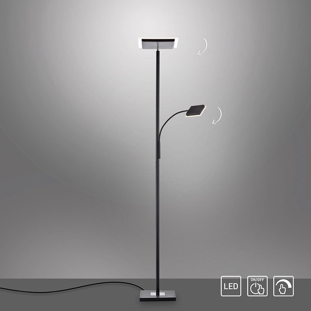 SellTec Stehlampe LED Deckenfluter Stehleuchte, dimmbar über Touchdimmer, Touchschalter, 1xLED-Board / 22 Watt, warmweiß, Fluter quadratisch schwenkbar dimmbar Leselampe