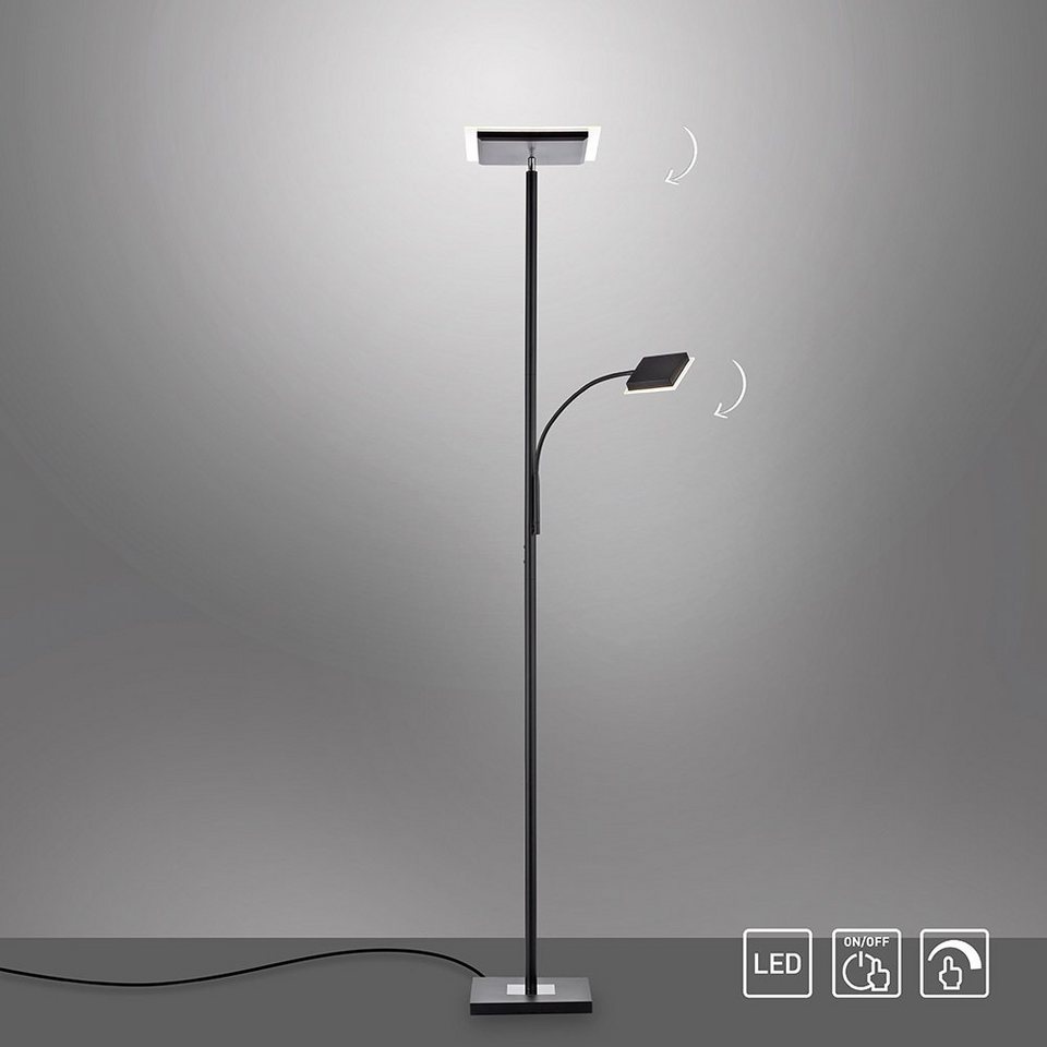 SellTec Stehlampe LED Deckenfluter Stehleuchte, dimmbar über Touchdimmer,  Touchschalter, 1xLED-Board / 22 Watt, warmweiß, Fluter quadratisch  schwenkbar dimmbar Leselampe