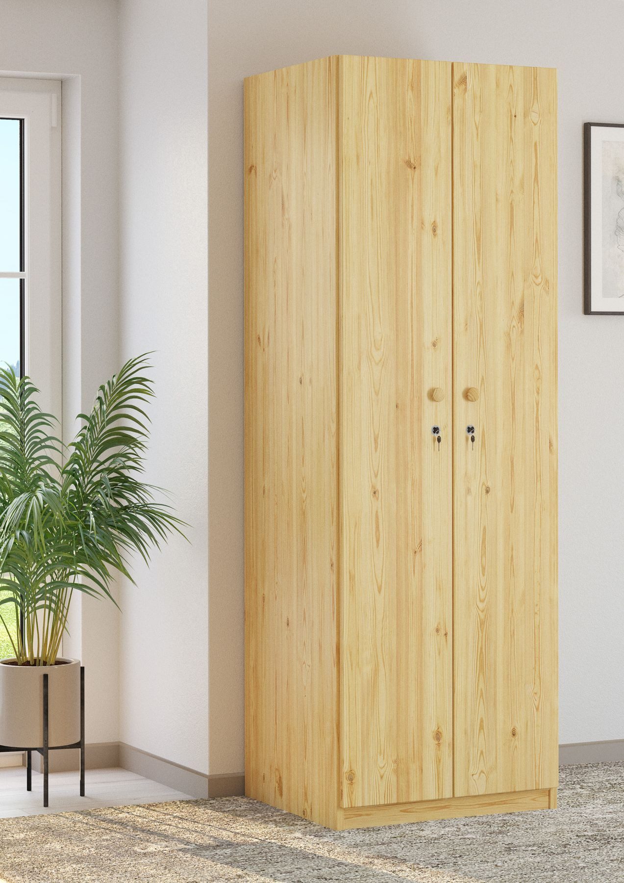 ERST-HOLZ Spind Praktischer Massivholz-Kleiderschrank erweiterbar aus Kiefer massiv