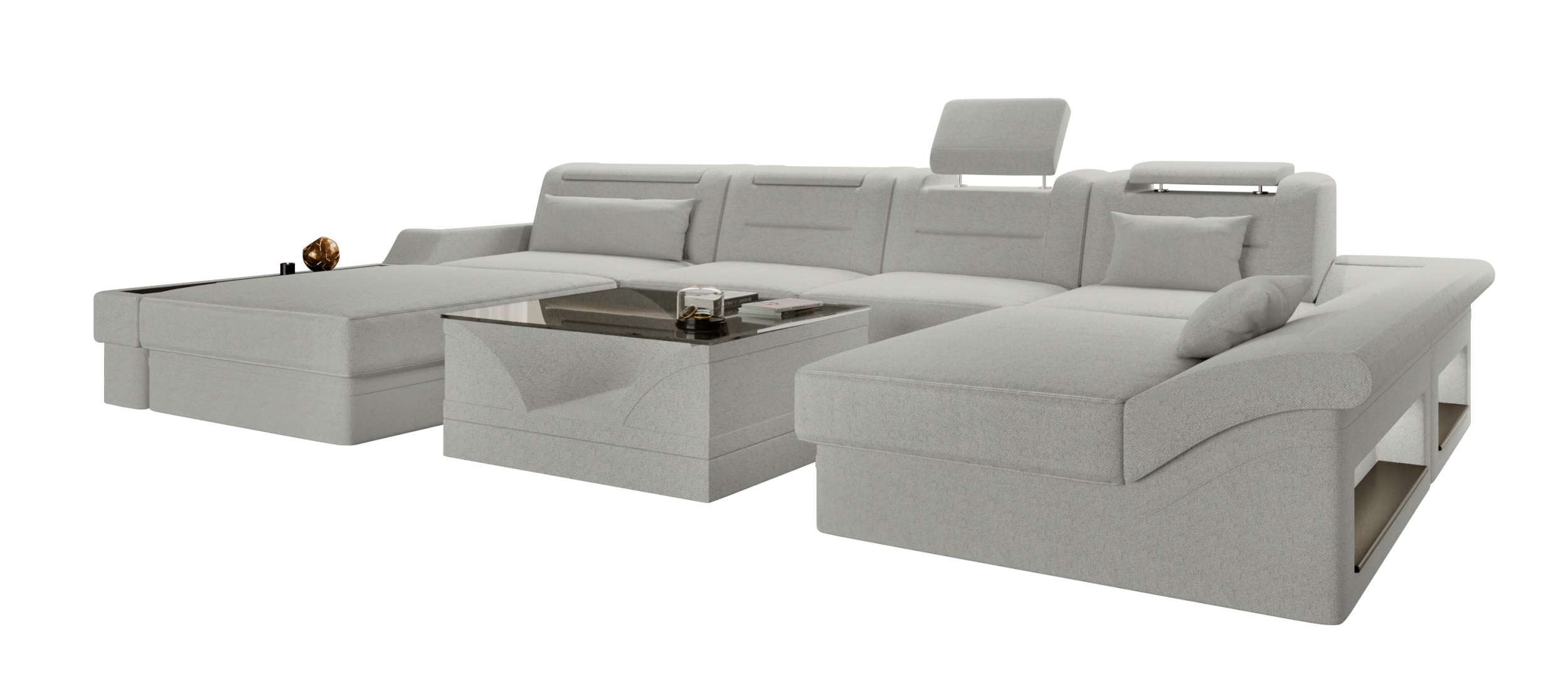 Sofa Dreams Wohnlandschaft Wohnlandschaft Monza U Form Stoffsofa, Wohnlandschaft, U-Form, Polster Couch in U-Form mit LED, 2 Zierkissen inklusive